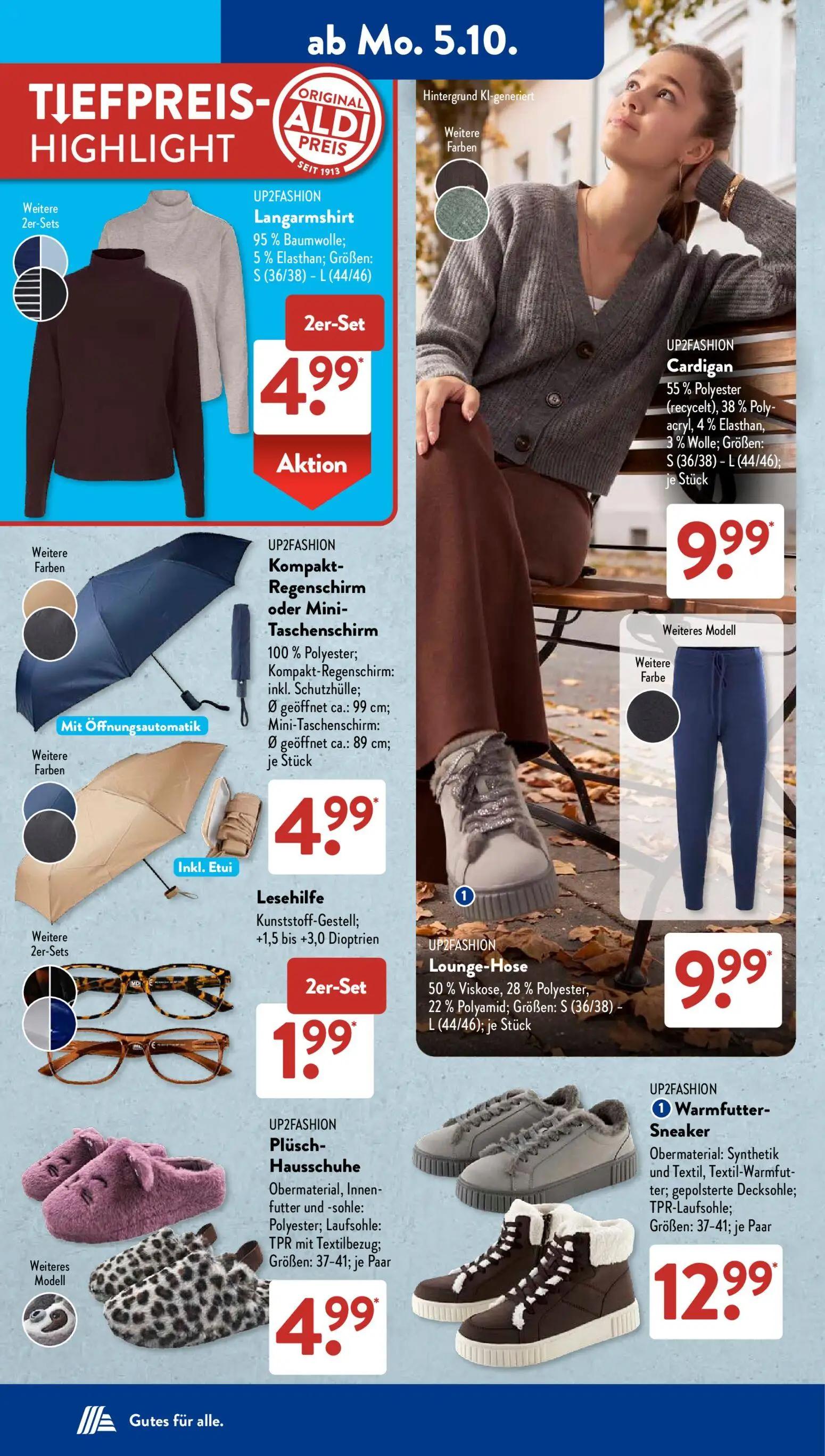 Aldi Süd Prospekt, Seite 2 von 21 — Langarmshirt, Cardigan, Kompakt-Regenschirm oder Mini-Taschenschirm