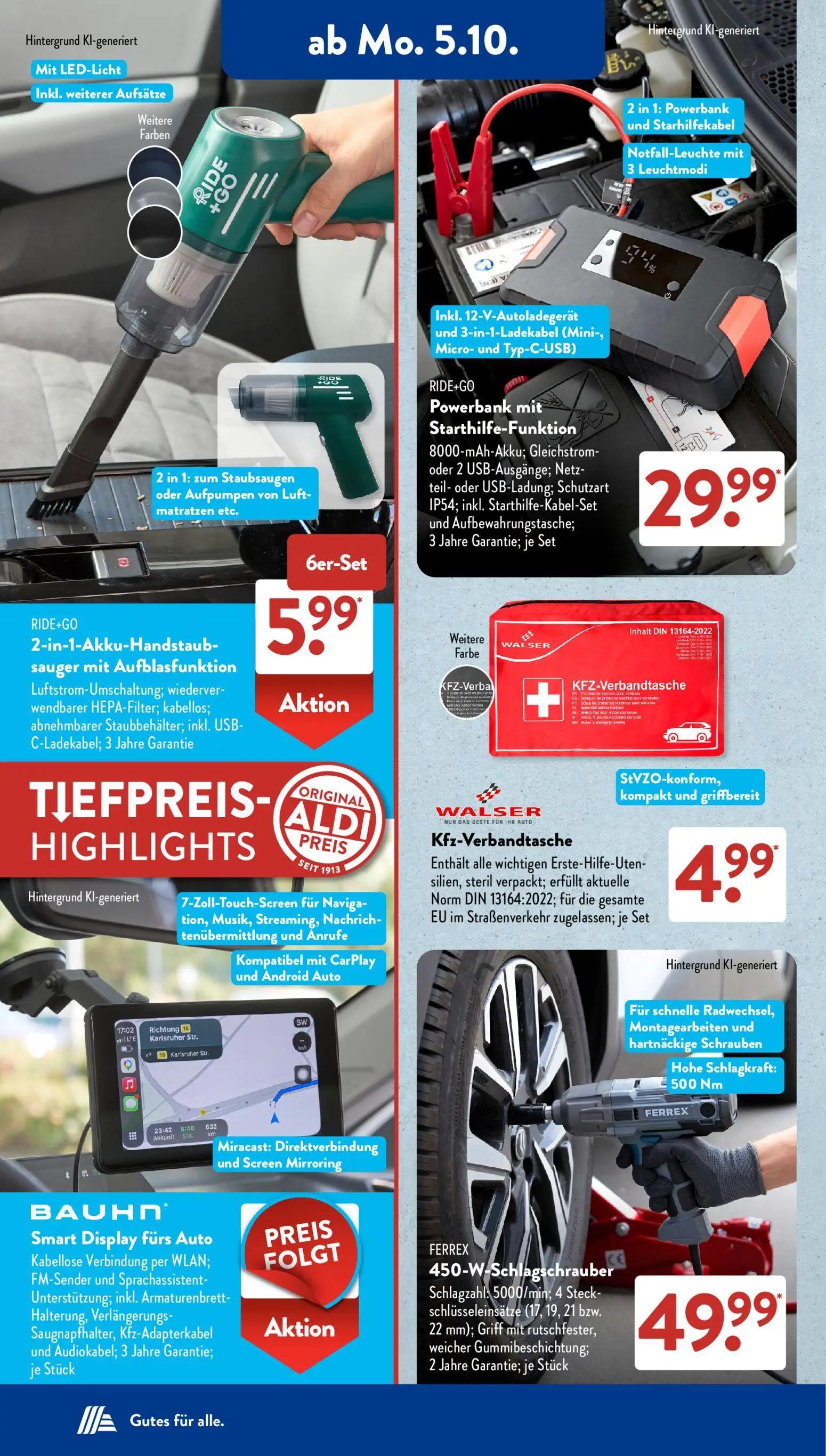 Aldi Süd Prospekt, Seite 4 von 21 — RIDE+GO 2-in-1-Akku-Handstaubsauger mit Aufblasfunktion, RIDE+GO Powerbank mit Starthilf…