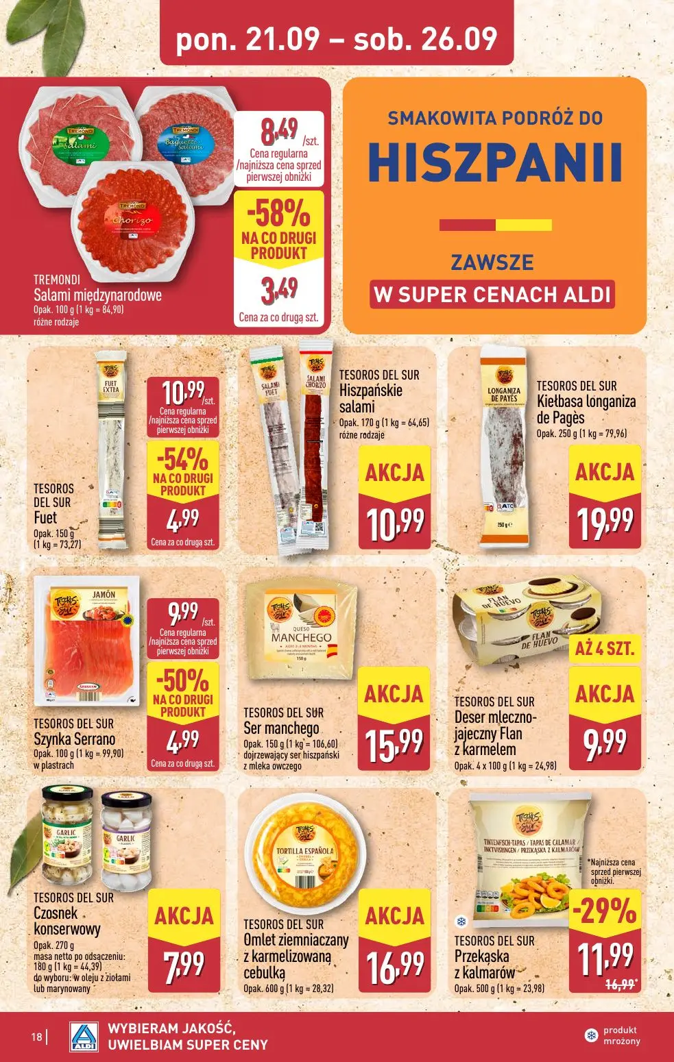 ALDI gazetka, strona 18 z 48 — TESOROS DEL SUR Fuet, TREMONDI Salami międzynarodowe, TESOROS DEL SUR Szynka Serrano
