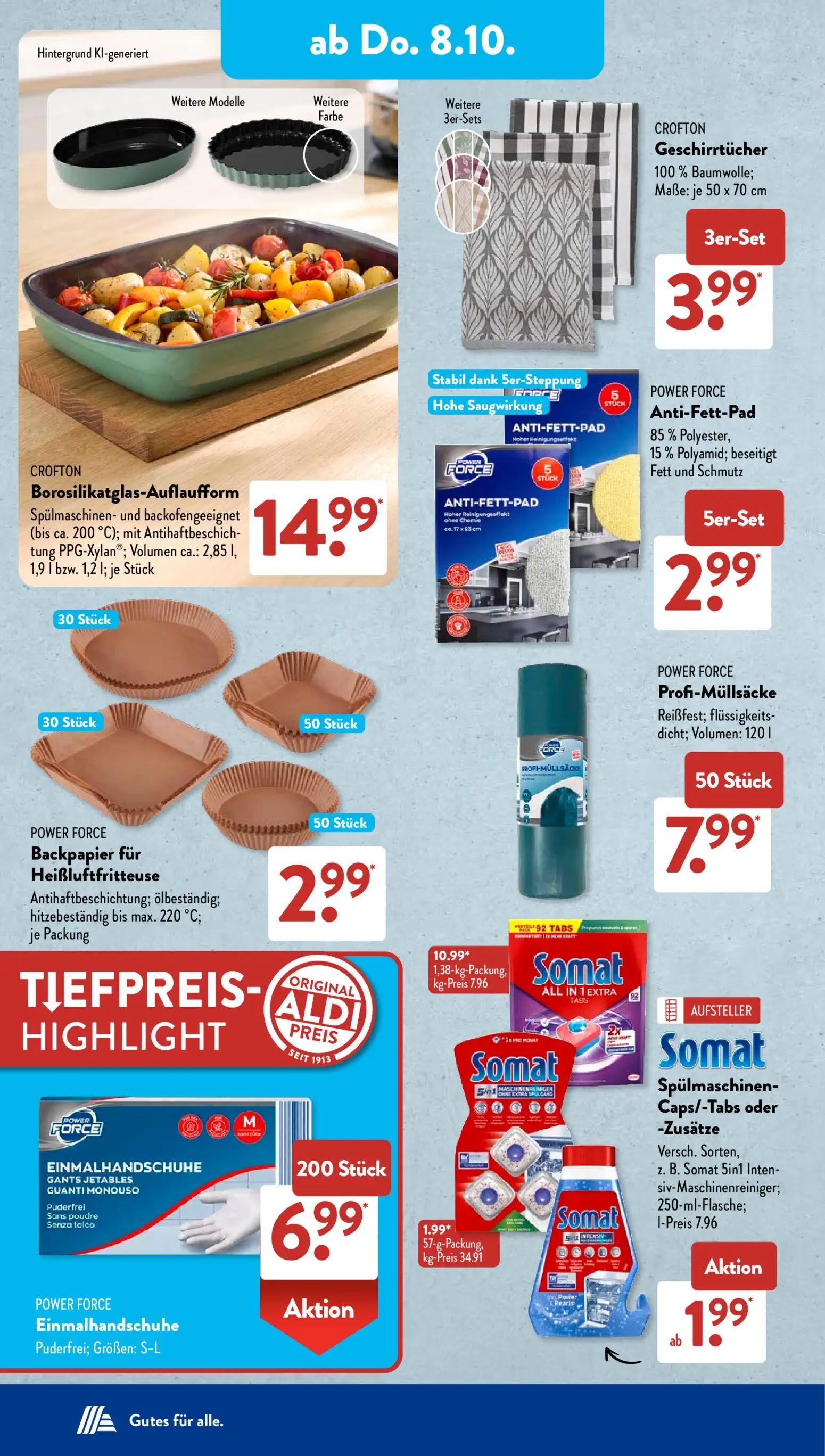 Aldi Süd Prospekt, Seite 6 von 21 — CROFTON Borosilikatglas-Auflaufform, CROFTON Geschirrtücher, POWER FORCE Anti-Fett-Pad