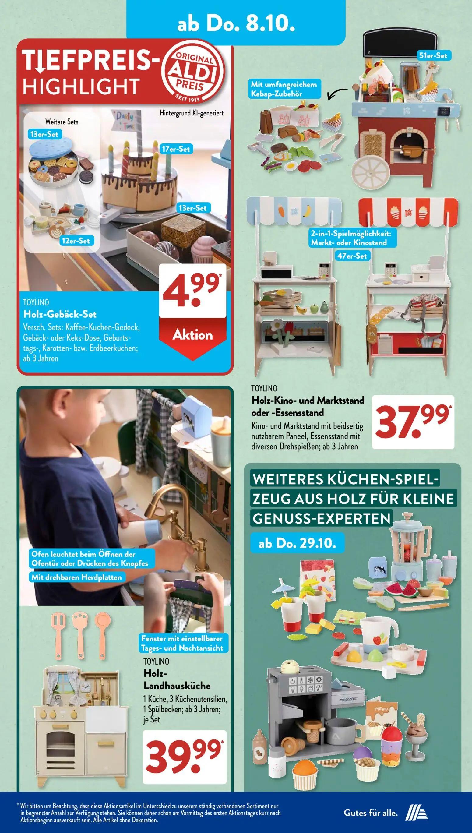 Aldi Süd Prospekt, Seite 9 von 21 — TOYLINO Holz-Gebäck-Set Verschiedene Sets: Kaffee-Kuchen-Gedeck, Gebäck- oder Keks-Dose,…