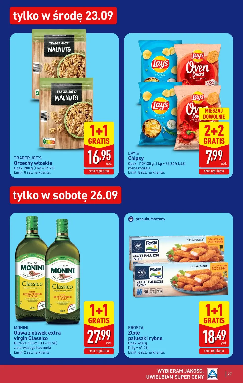 ALDI gazetka, strona 27 z 48 — TRADER JOE'S Orzechy włoskie, LAY'S Chipsy, MONINI Oliwa z oliwek extra virgin Classico