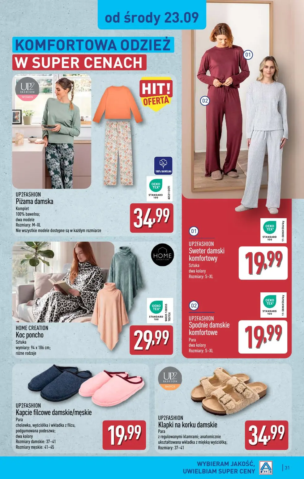 ALDI gazetka, strona 31 z 48 — Piżama damska, Sweter damski komfortowy, Koc poncho