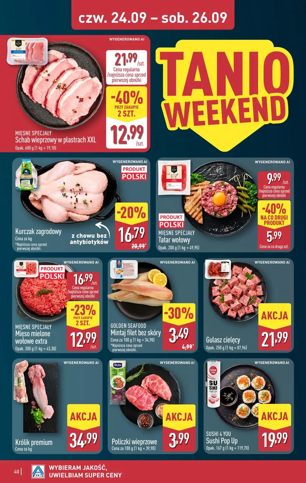 ALDI gazetka, strona 40 z 48 — Schab wieprzowy w plastrach XXL, Kurczak zagrodowy z chowu bez antybiotyków, MIĘSNE SPECJAŁY …