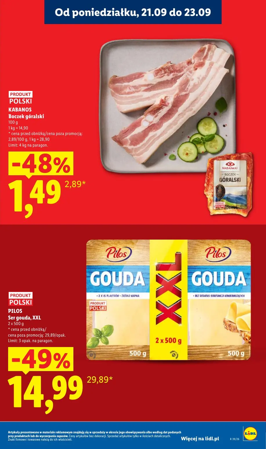 Lidl gazetka, strona 15 z 99 — Pilos Ser gouda, XXL, KABANOS Boczek góralski