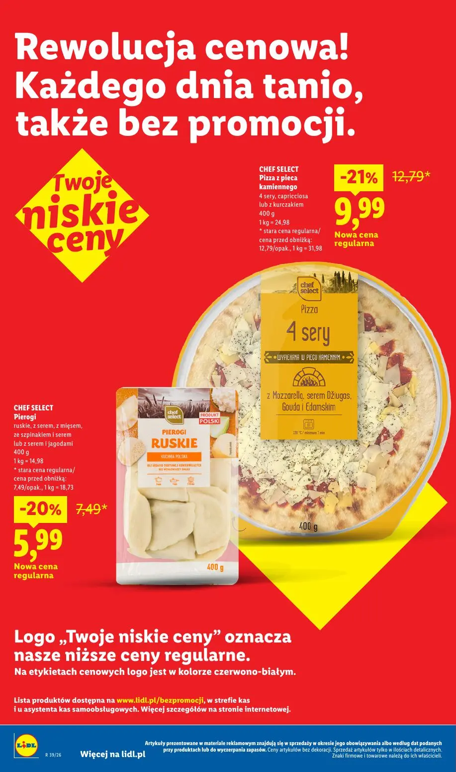 Lidl gazetka, strona 20 z 99 — CHEF SELECT Pizza z pieca kamiennego 4 sery, capricciosa lub z kurczakiem, CHEF SELECT Pierog…
