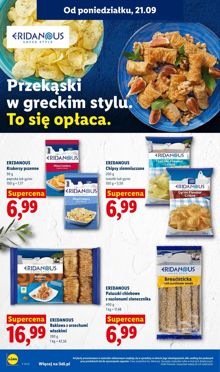 Lidl gazetka, strona 46 z 99 — ERIDANOUS Krakersy pszenne, ERIDANOUS Chipsy ziemniaczane, ERIDANOUS Baklawa z orzechami włos…