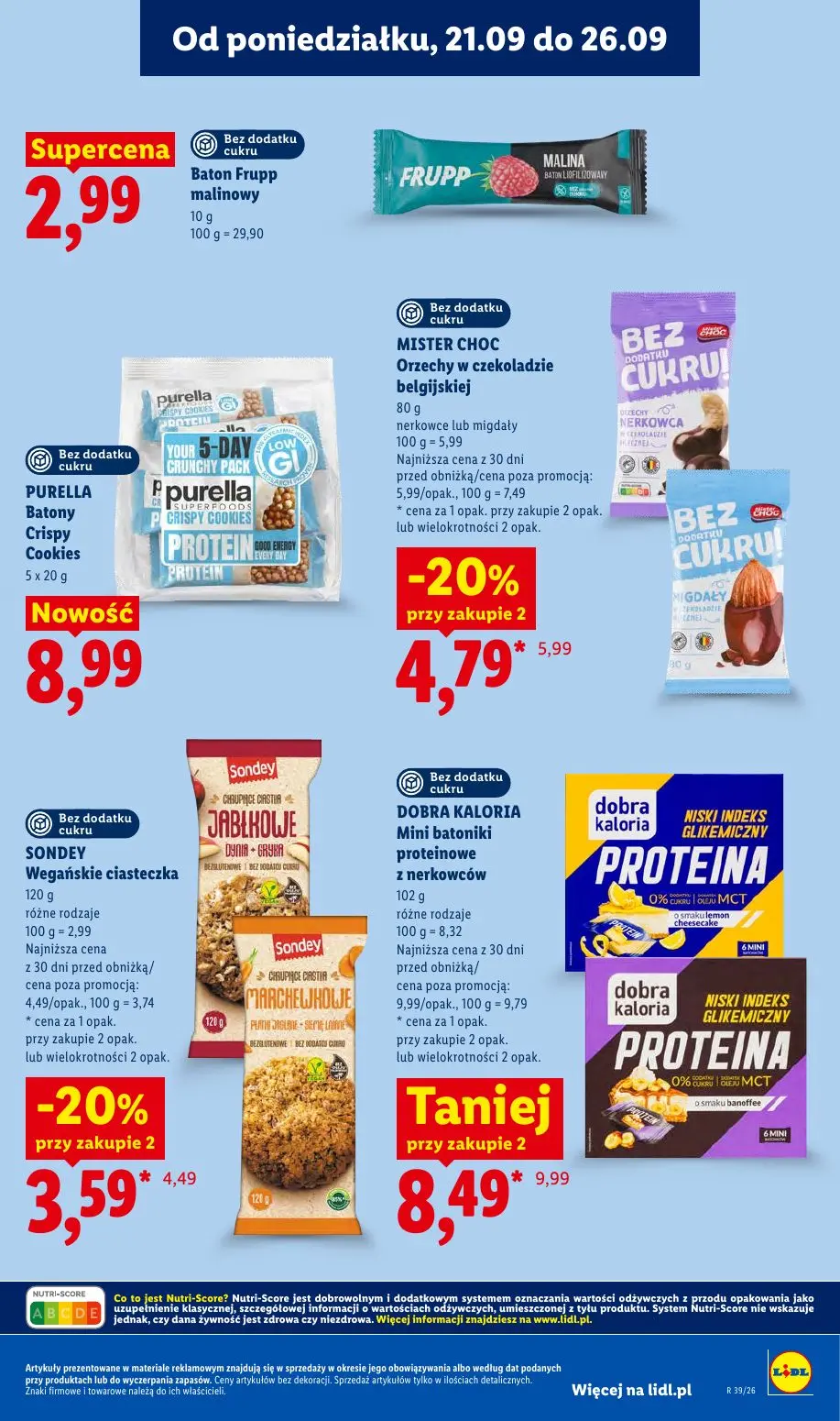 Lidl gazetka, strona 57 z 99 — DOBRA KALORIA Mini batoniki proteinowe z nerkowców, MISTER CHOC Orzechy w czekoladzie belgijs…