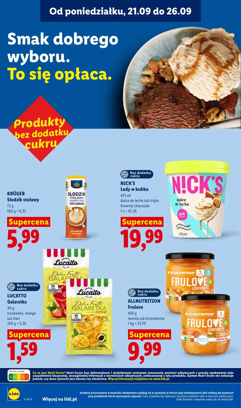 Lidl gazetka, strona 58 z 99 — Słodzik stołowy, NICK'S Lody w kubku, LUCATTO Galaretka