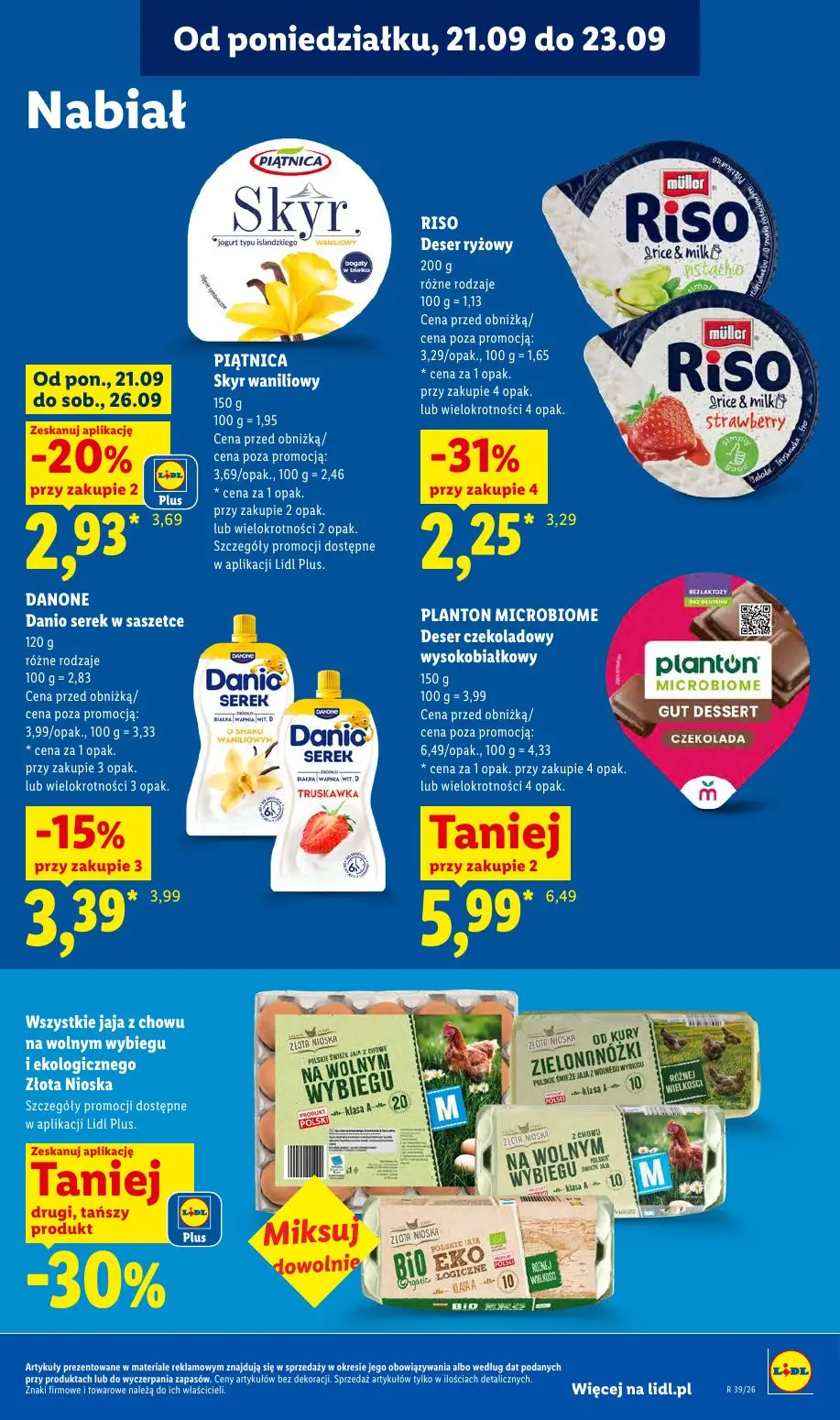 Lidl gazetka, strona 67 z 99 — RISO Deser ryżowy, PIĄTNICA Skyr waniliowy, DANONE Danio serek w saszetce