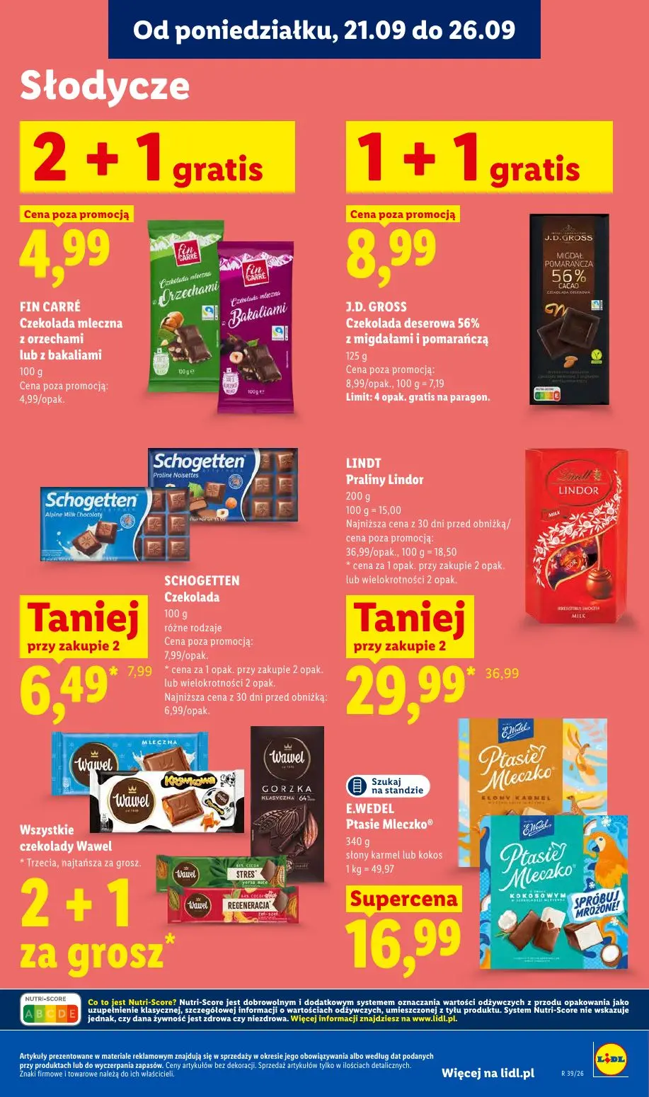 Lidl gazetka, strona 69 z 99 — LINDT Praliny Lindor, SCHOGETTEN Czekolada różne rodzaje, FIN CARRÉ Czekolada mleczna z orzec…