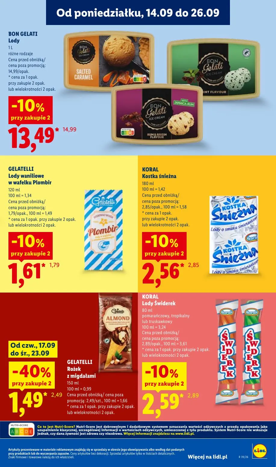 Lidl gazetka, strona 75 z 99 — BON GELATI Lody, GELATELLI Rożek z migdałami, KORAL Lody Świderek pomarańczowy, tropikalny lu…