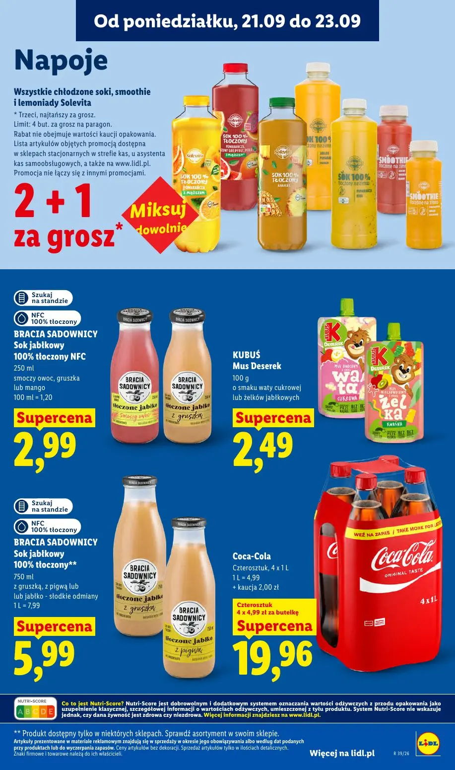 Lidl gazetka, strona 77 z 99 — BRACIA SADOWNICY Sok jabłkowy 100% tłoczony NFC, KUBUŚ Mus Deserek, BRACIA SADOWNICY Sok jabł…