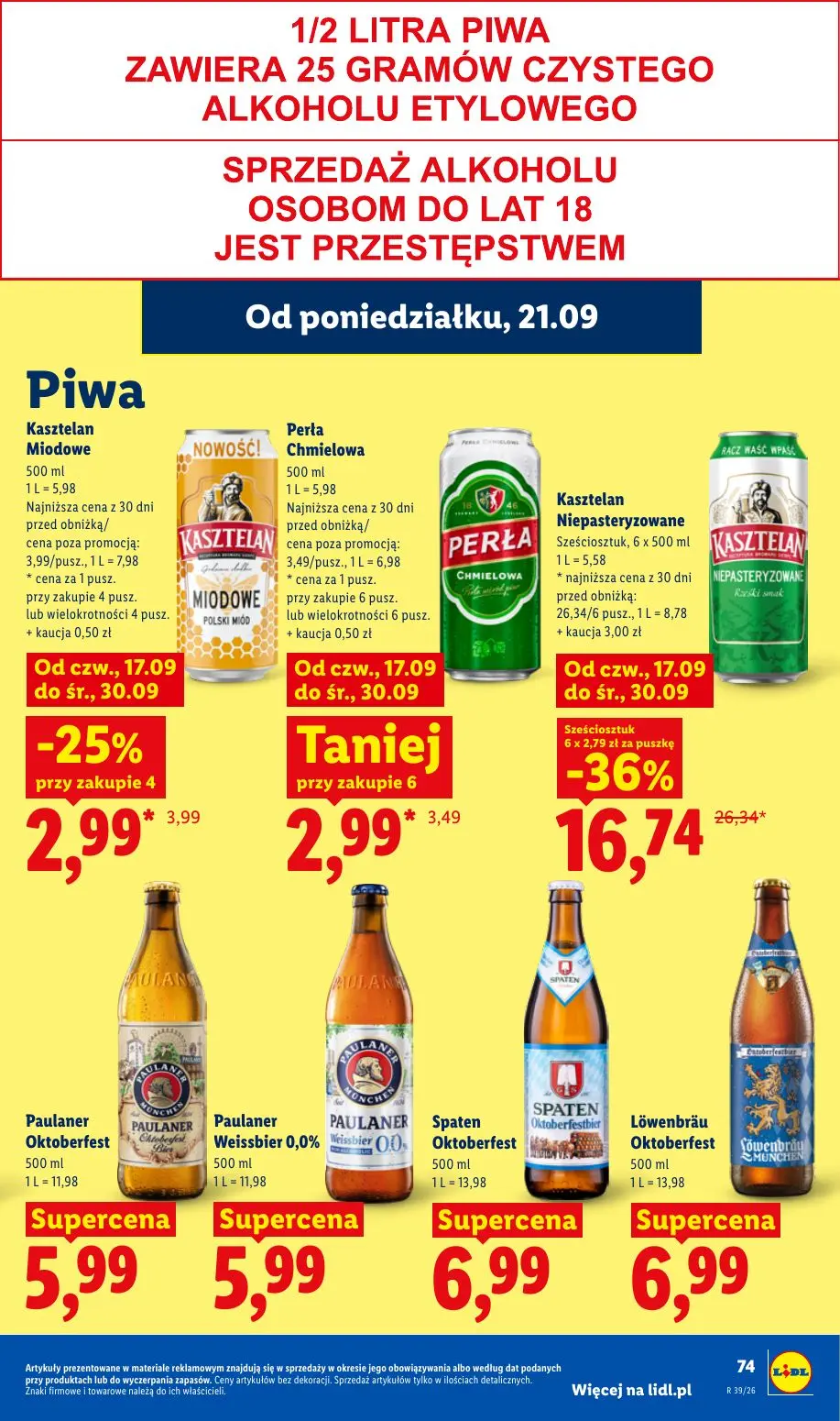 Lidl gazetka, strona 79 z 99 — Kasztelan Niepasteryzowane, Kasztelan Miodowe, Perła Chmielowa