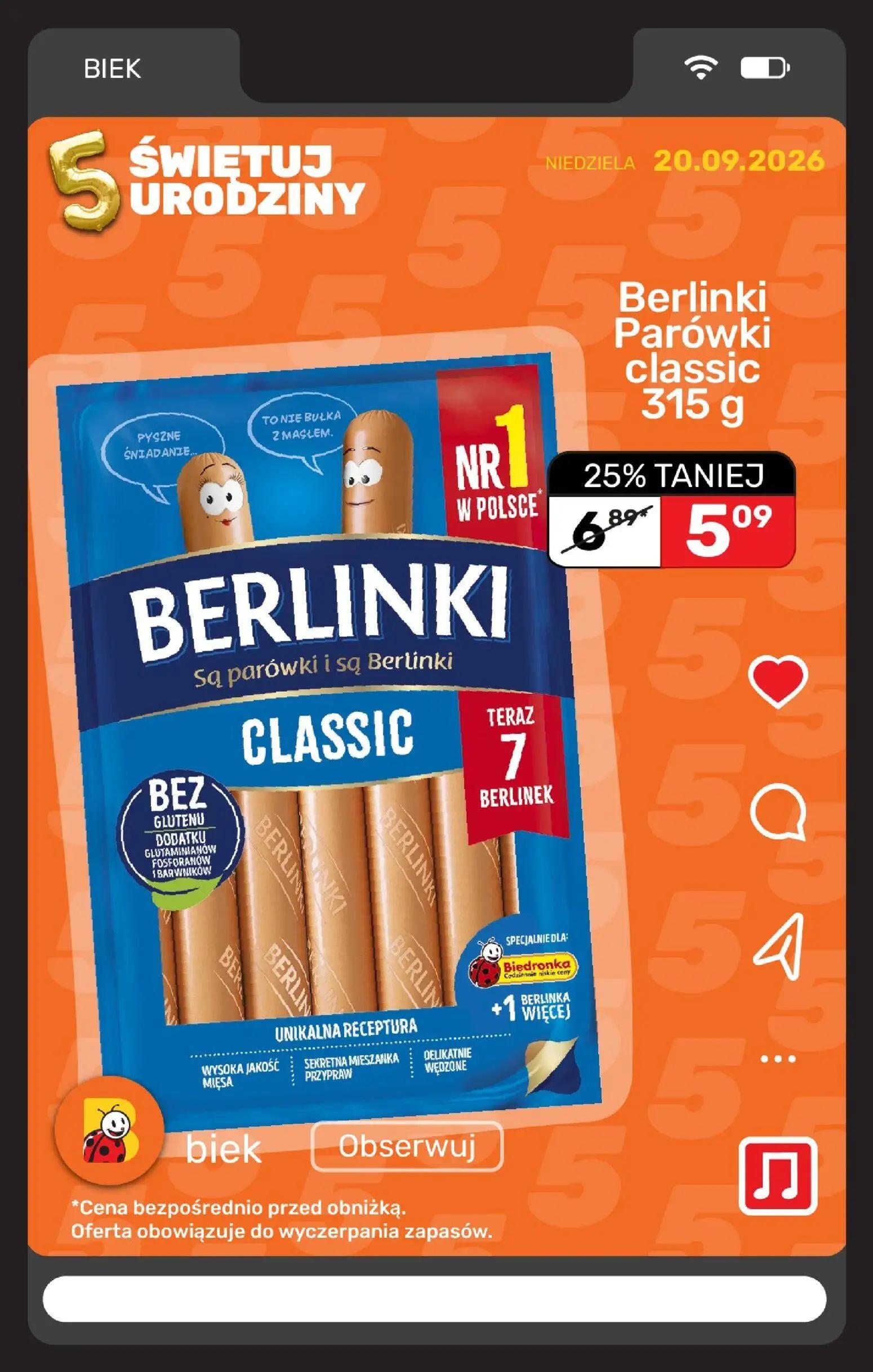 Biedronka gazetka, strona 7 z 31 — Berlinki Parówki classic