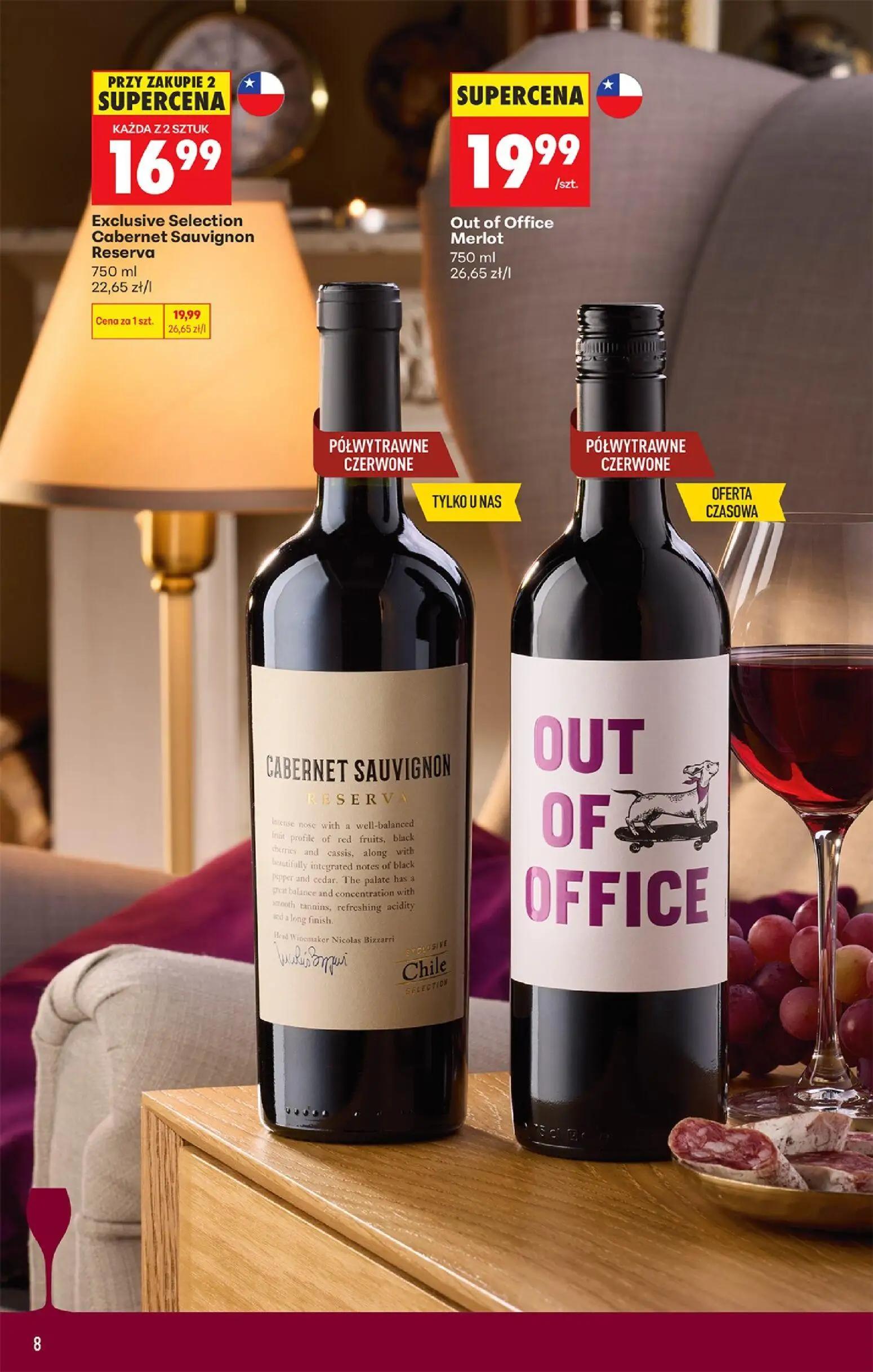 Biedronka gazetka, strona 10 z 38 — Exclusive Selection Cabernet Sauvignon Reserva, Out of Office Merlot
