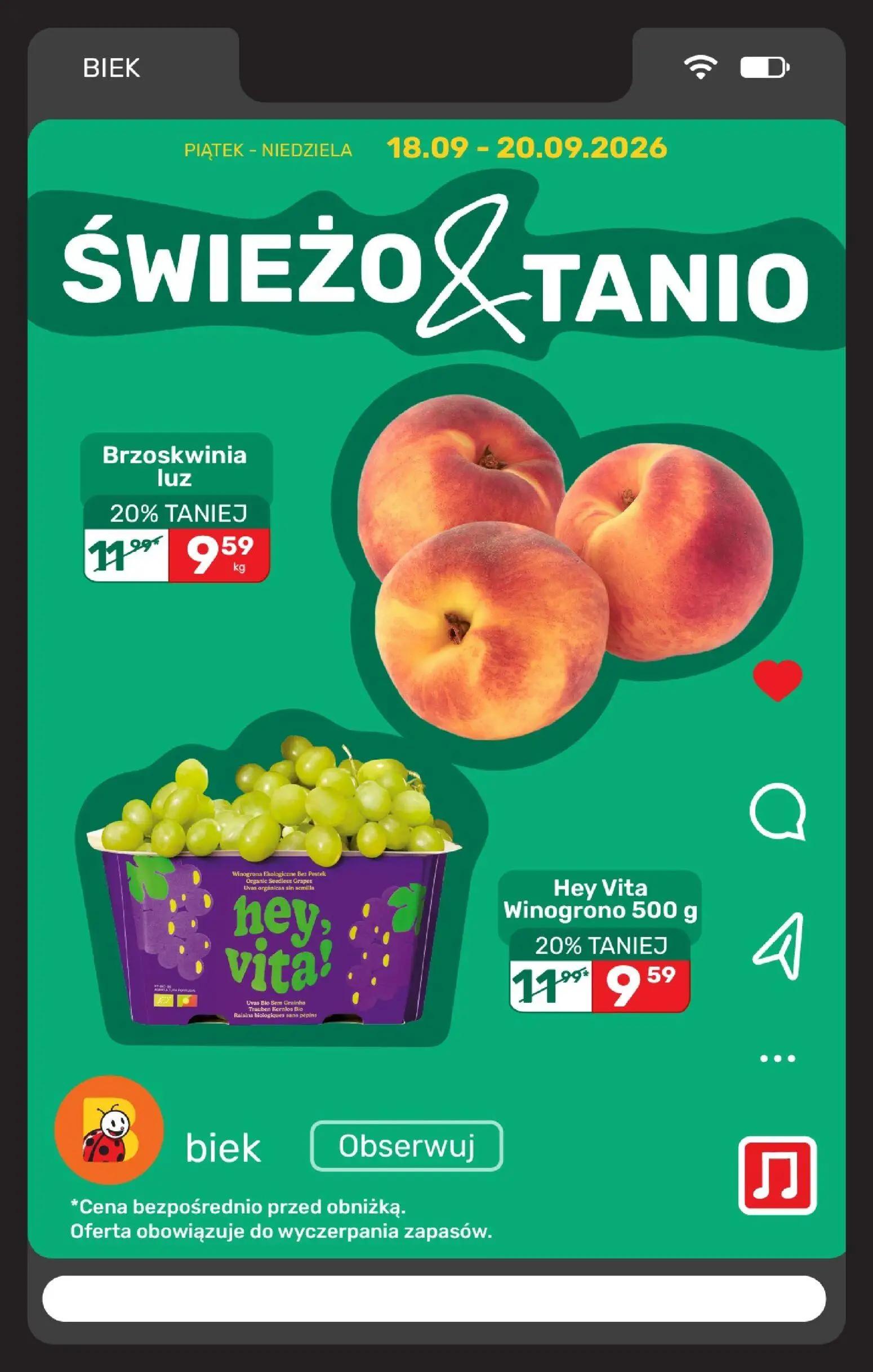 Biedronka gazetka, strona 11 z 31 — Brzoskwinia luz, Hey Vita Winogrono