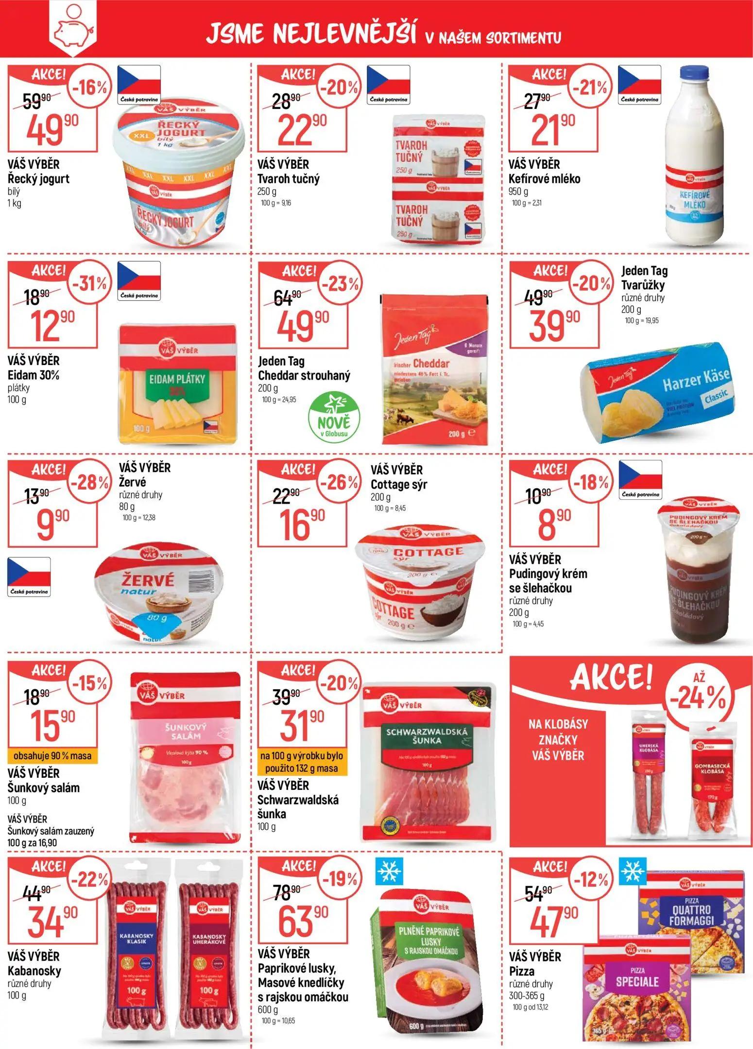 GLOBUS leták, strana 3 z 51 — Cheddar strouhaný, Paprikové lusky, Masové knedlíčky s rajskou omáčkou, Řecký jogurt bílý
