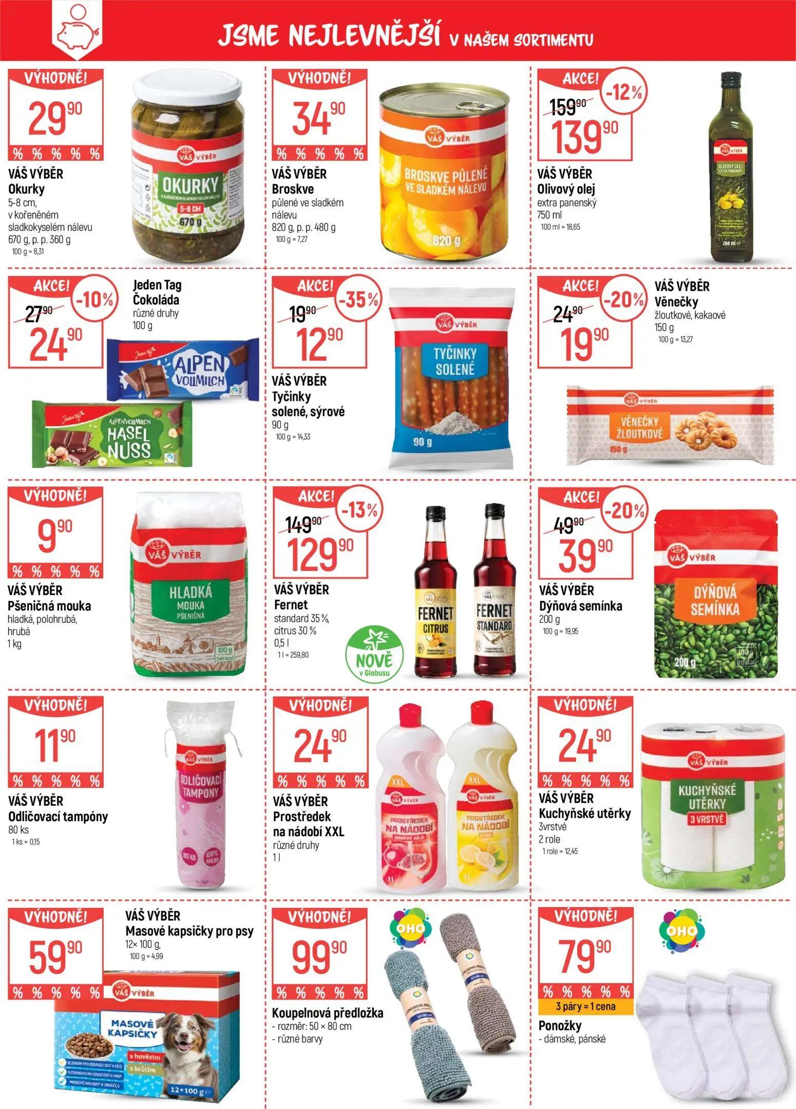 GLOBUS leták, strana 4 z 51 — VÁŠ VÝBĚR Olivový olej extra panenský, VÁŠ VÝBĚR Fernet standard 35%, citrus 30%, VÁŠ VÝBĚR Dý…
