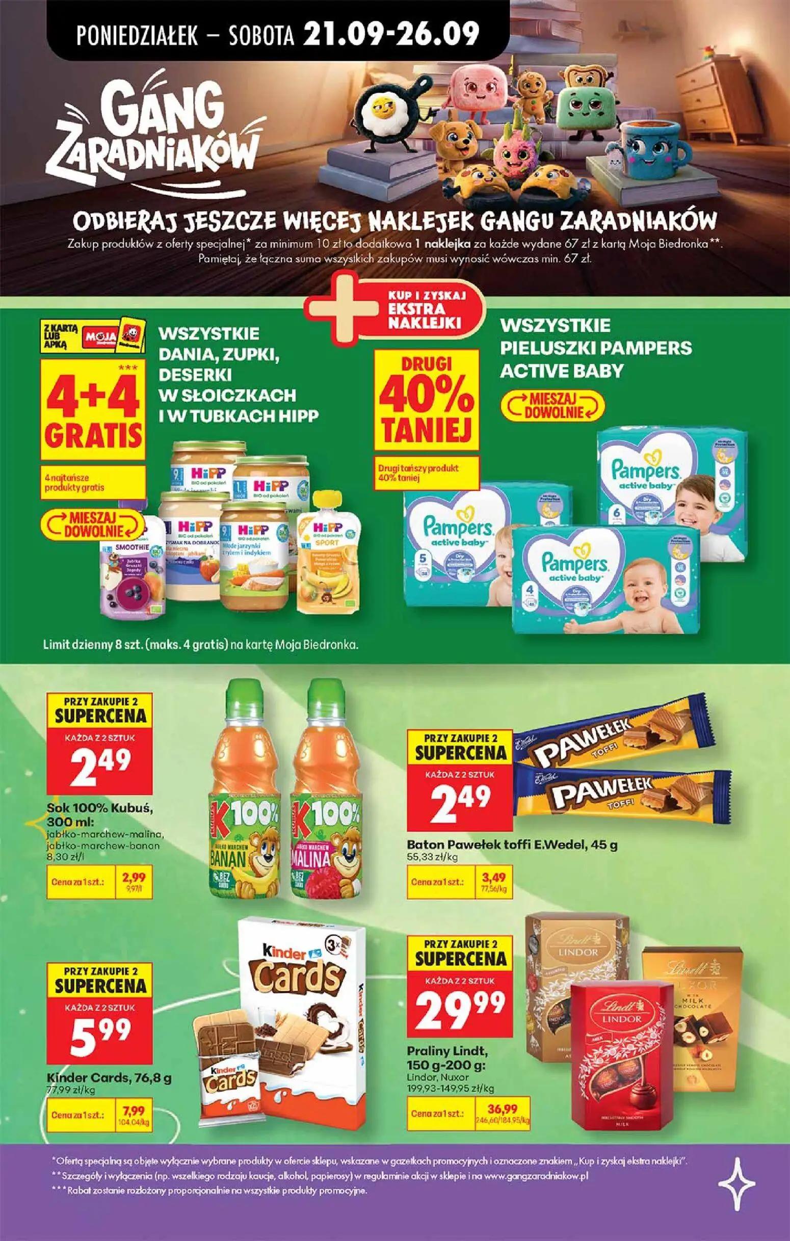 Biedronka gazetka, strona 10 z 11 — Kubuś, Baton Pawełek toffi E.Wedel, Kinder Cards