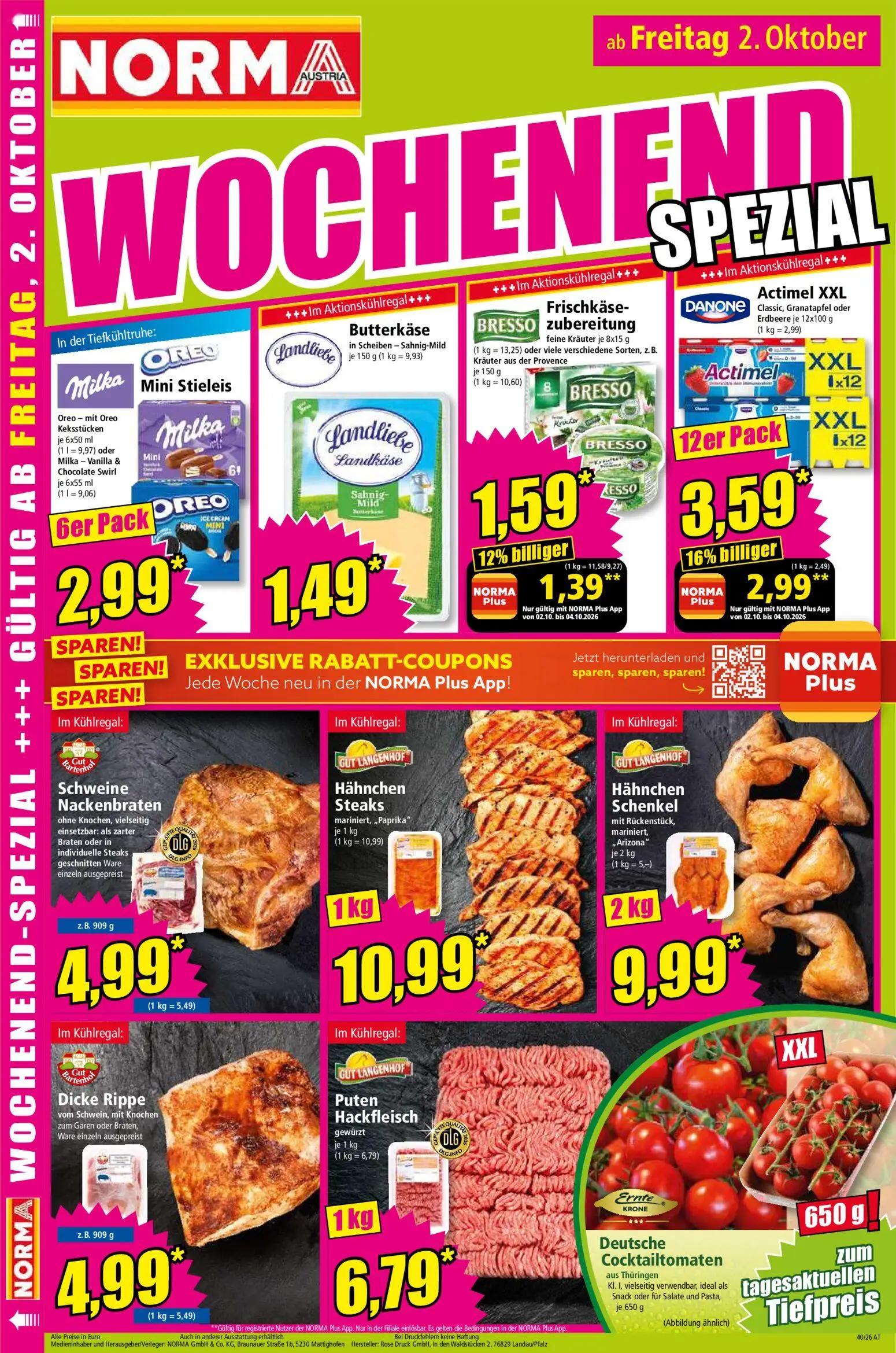Norma Prospekt, Seite 16 von 20 — Actimel XXL, Frischkäse-zubereitung, Milka Mini Stieleis