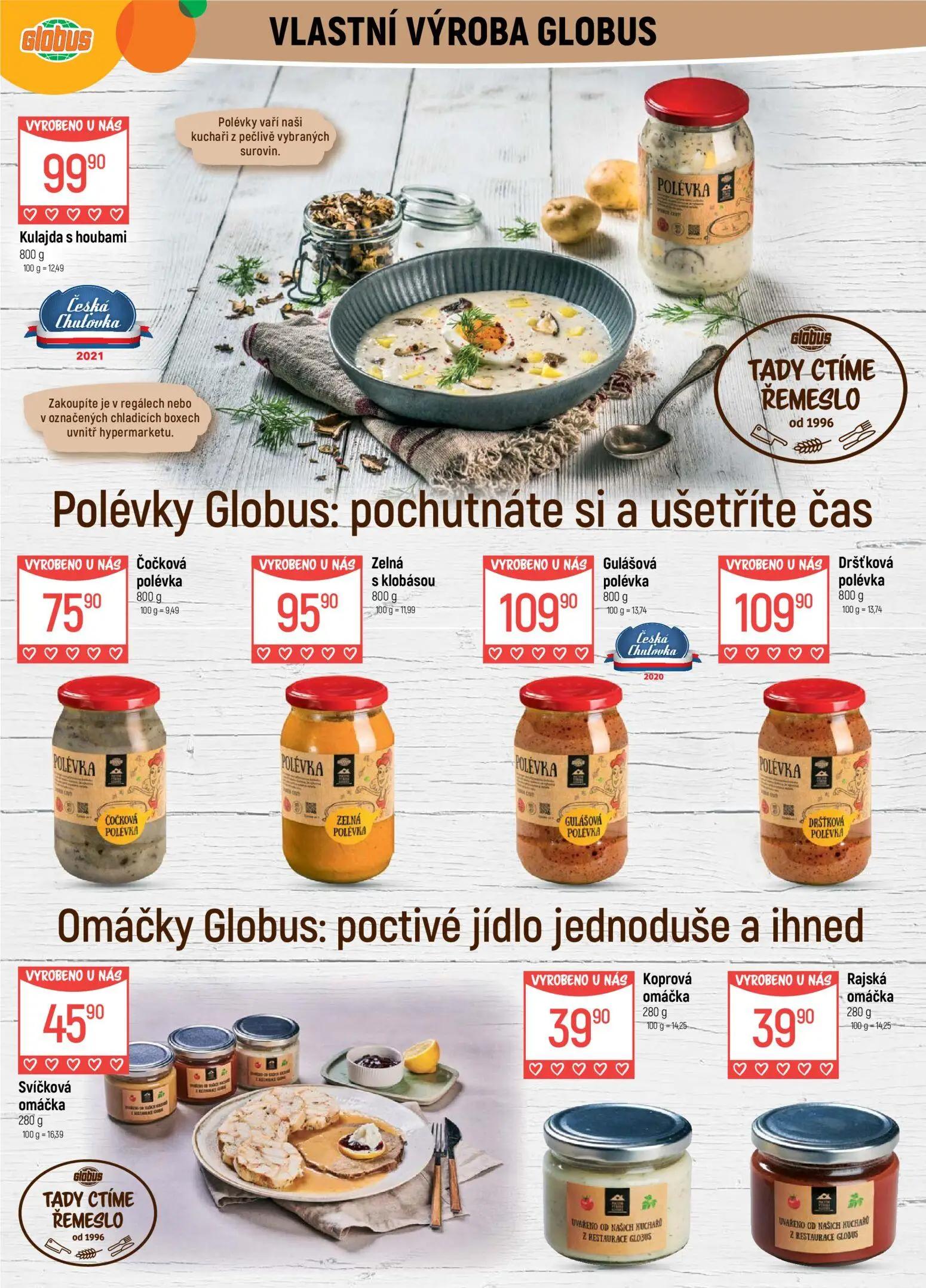 GLOBUS leták, strana 9 z 51 — Kulajda s houbami, Čočková polévka, Zelná s klobásou