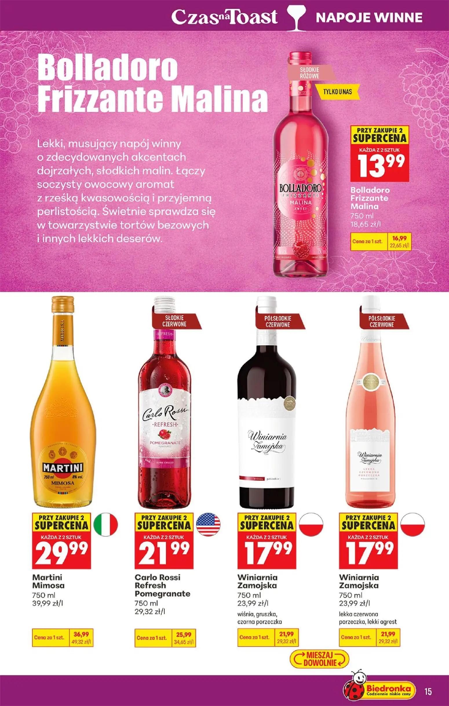 Biedronka gazetka, strona 17 z 38 — Martini Mimosa, Carlo Rossi Refresh Pomegranate, Winiarnia Zamojska