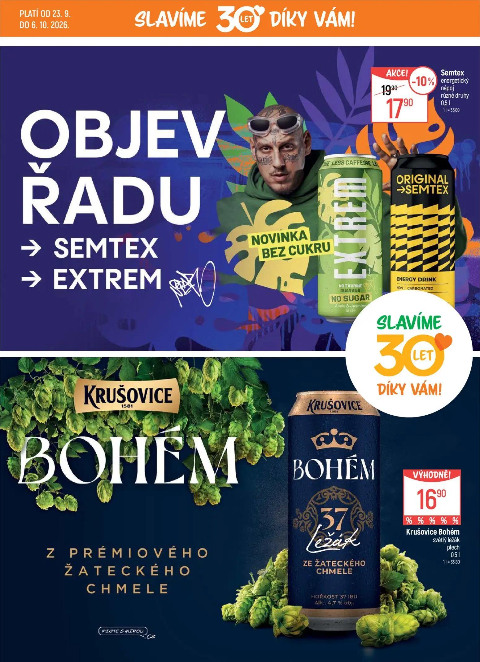 GLOBUS leták, strana 17 z 51 — Semtex energetický nápoj, Krušovice Bohém světlý ležák