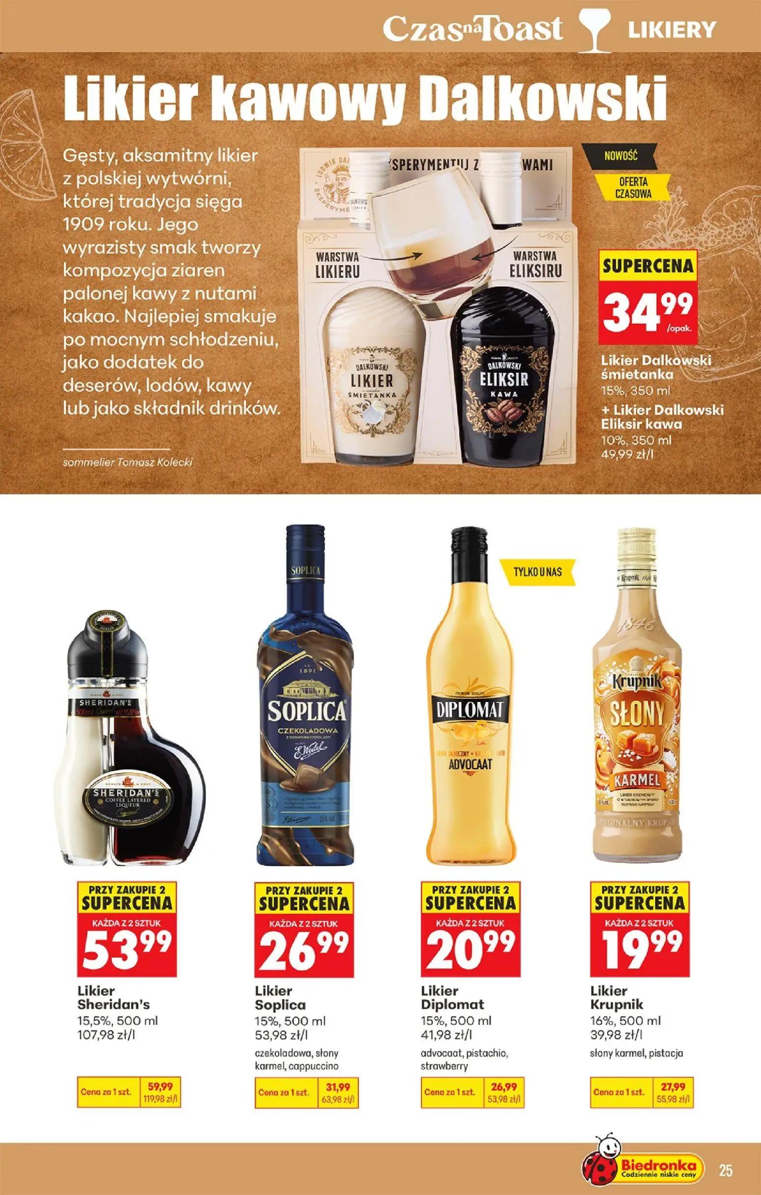 Biedronka gazetka, strona 27 z 38 — Likier Krupnik słony karmel, pistacja, Likier Sheridan's, Likier Diplomat advocaat, pist…