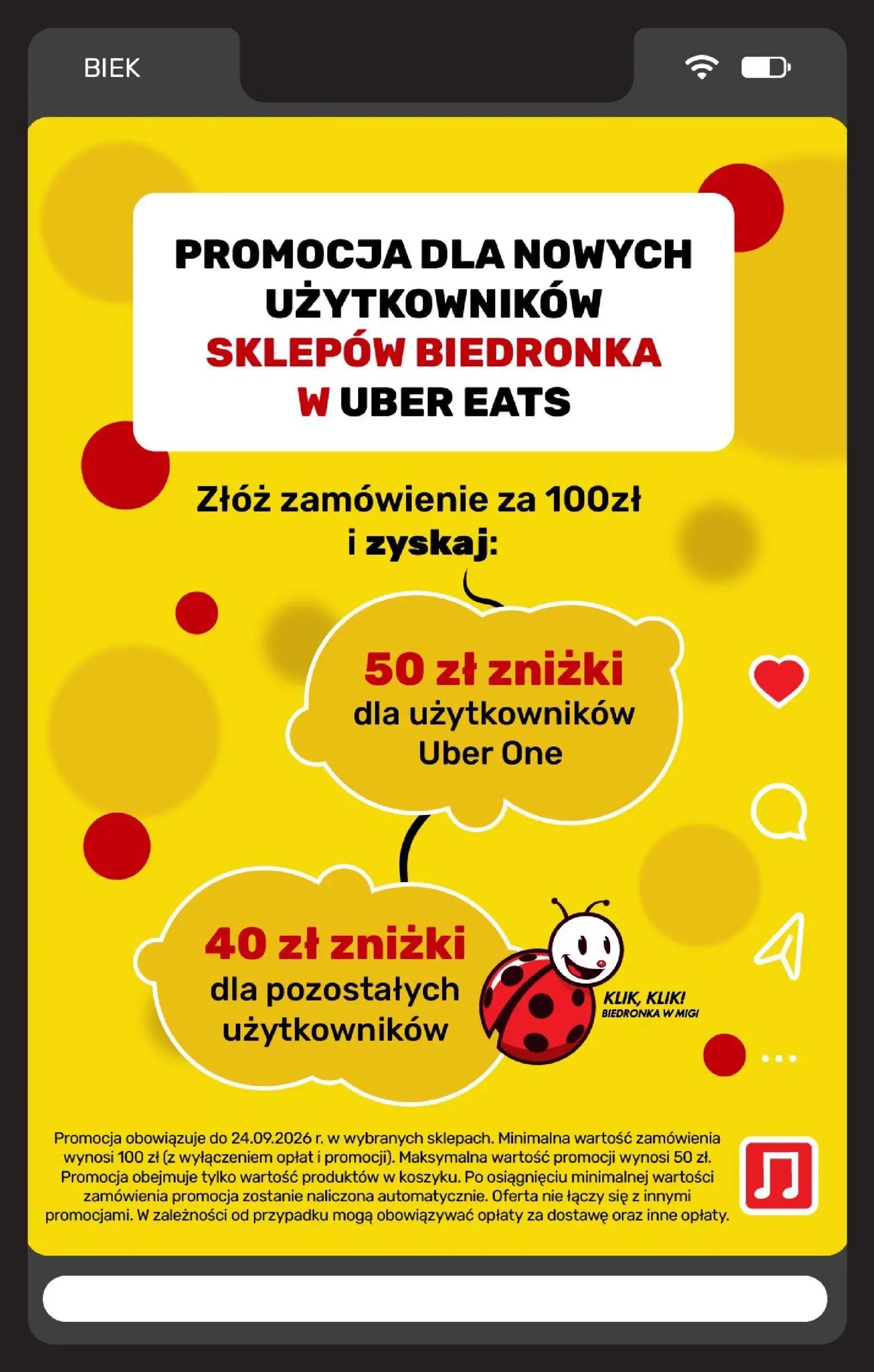 Biedronka gazetka, strona 28 z 31 — 50 zł zniżki dla użytkowników Uber One, 40 zł zniżki dla pozostałych użytkowników