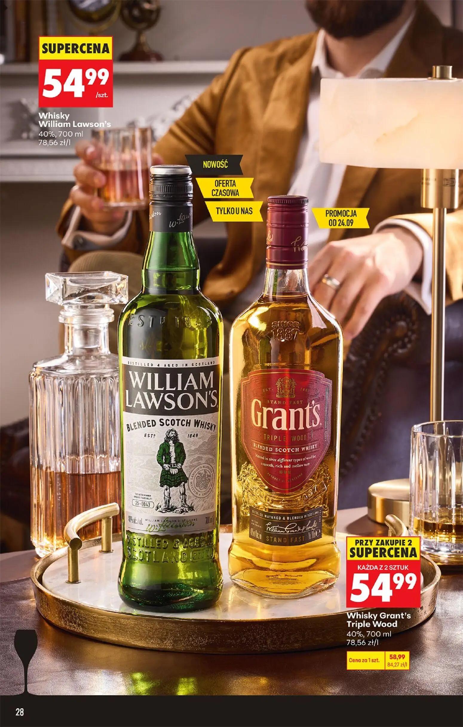 Biedronka gazetka, strona 30 z 38 — Whisky William Lawson's, Whisky Grant's Triple Wood, Cena za 1 szt.