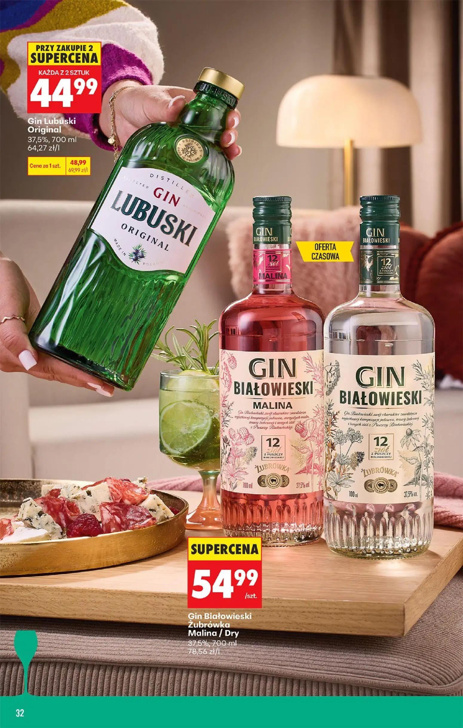 Biedronka gazetka, strona 34 z 38 — Gin Lubuski Original, Gin Białowieski Żubrówka Malina/Dry