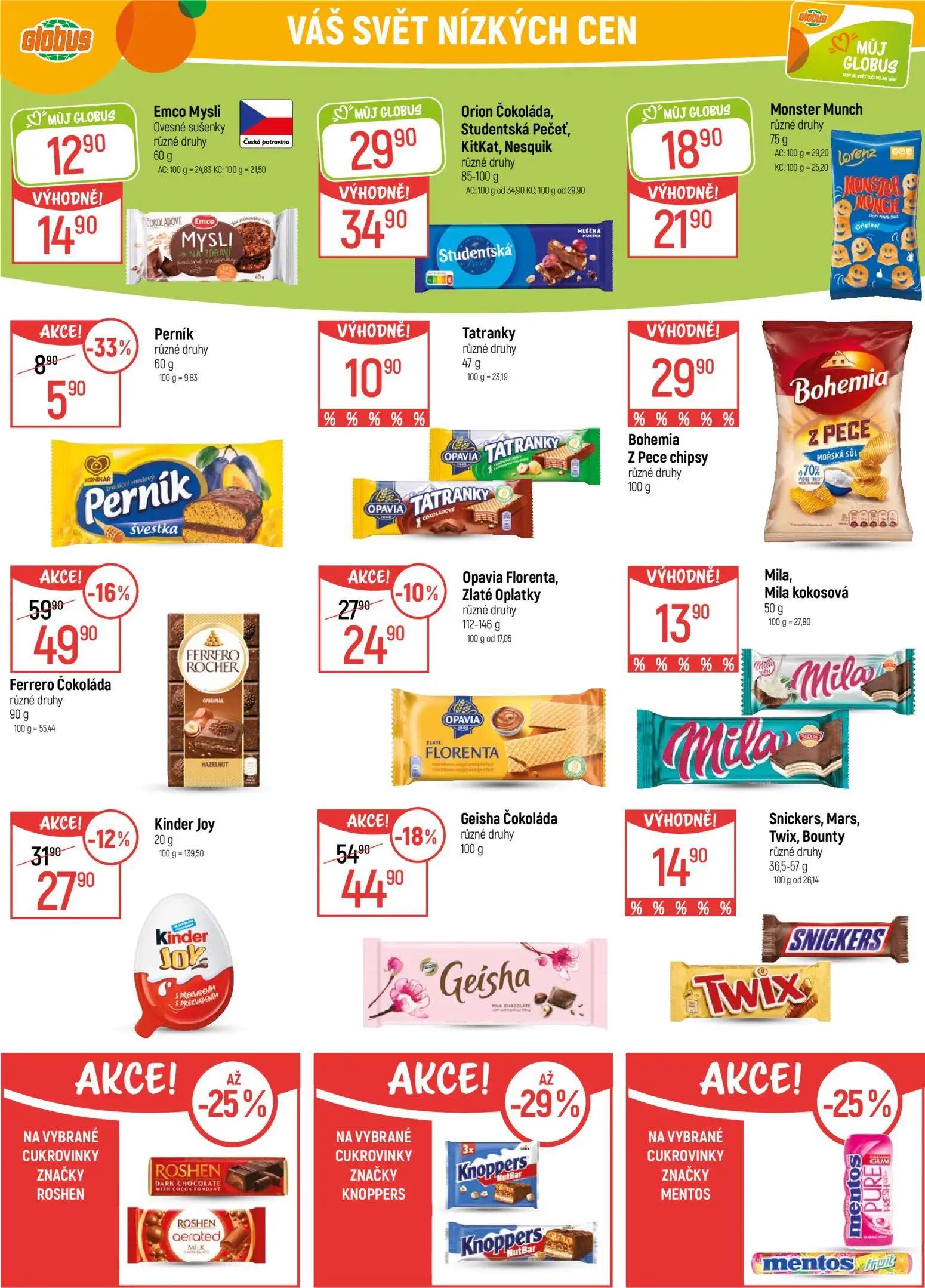 GLOBUS leták, strana 29 z 51 — Ferrero Čokoláda různé druhy, Geisha Čokoláda různé druhy, Orion Čokoláda, Studentská Pečeť, …