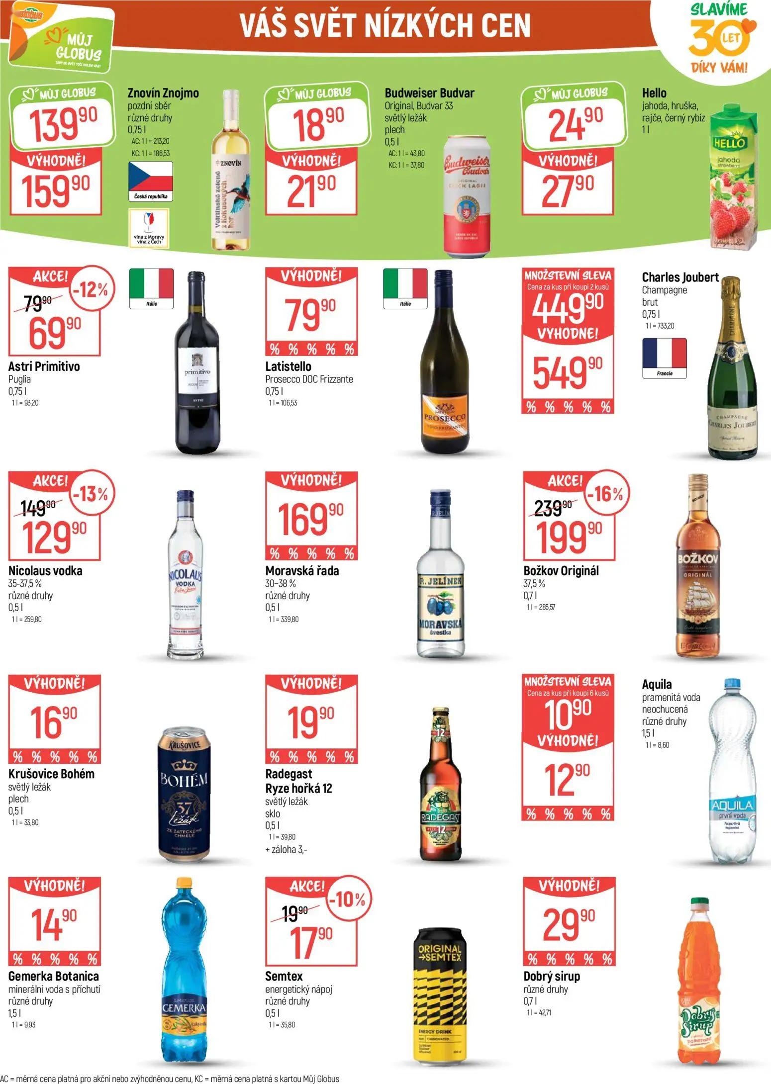 GLOBUS leták, strana 32 z 51 — Charles Joubert Champagne brut, Božkov Originál, Znovín Znojmo pozdní sběr různé druhy