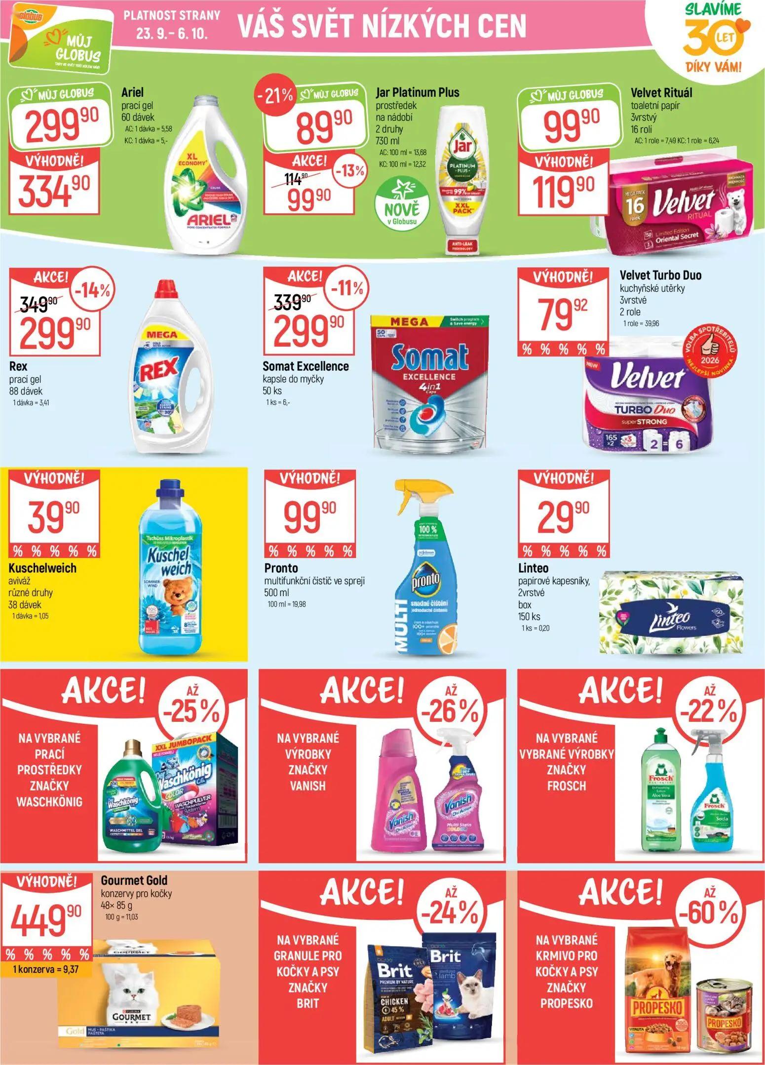 GLOBUS leták, strana 36 z 51 — Rex prací gel, Somat Excellence kapsle do myčky, Ariel prací gel
