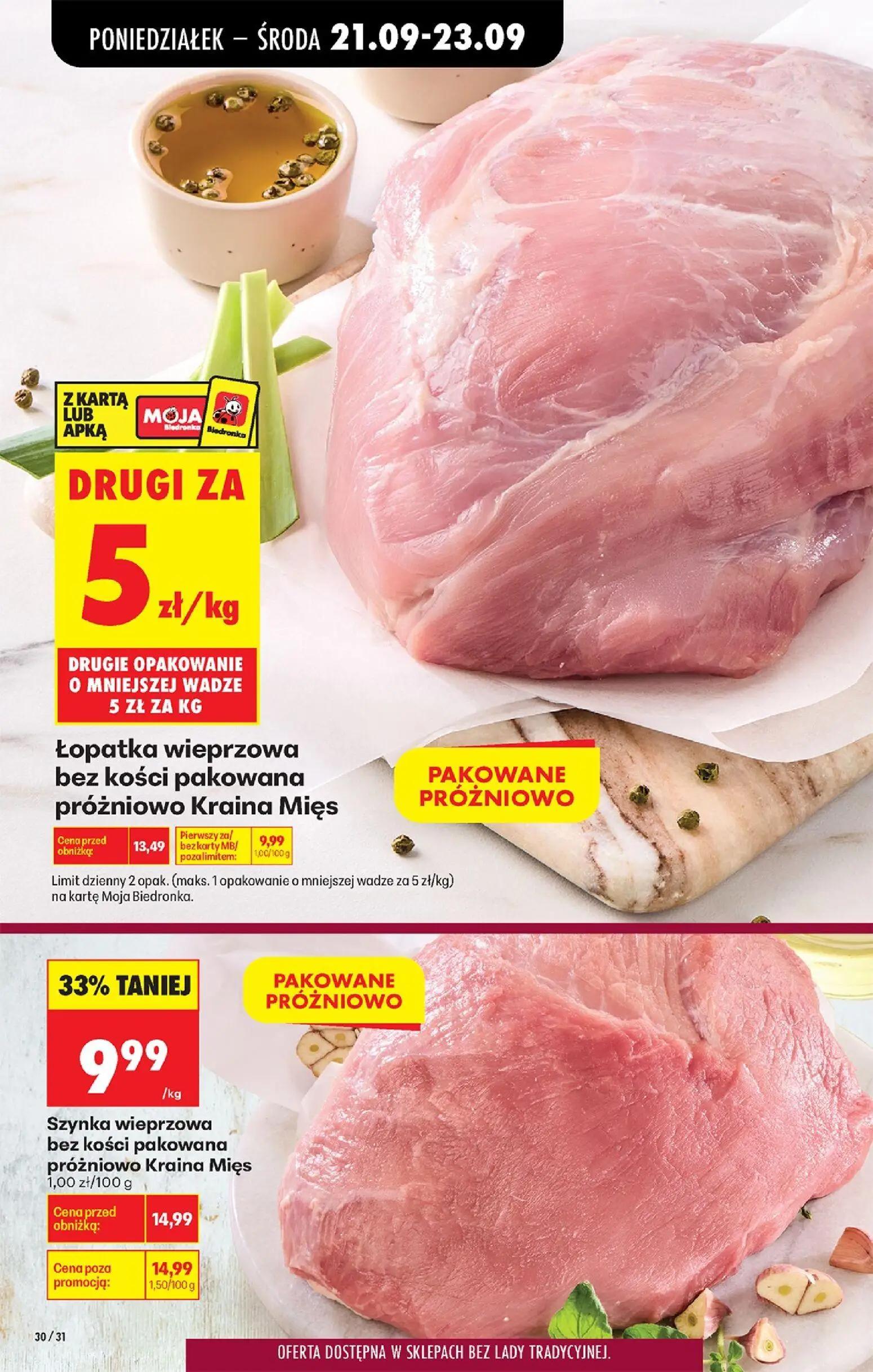 Biedronka gazetka, strona 40 z 101 — Łopatka wieprzowa bez kości pakowana próżniowo Kraina Mięs, Szynka wieprzowa bez kości …