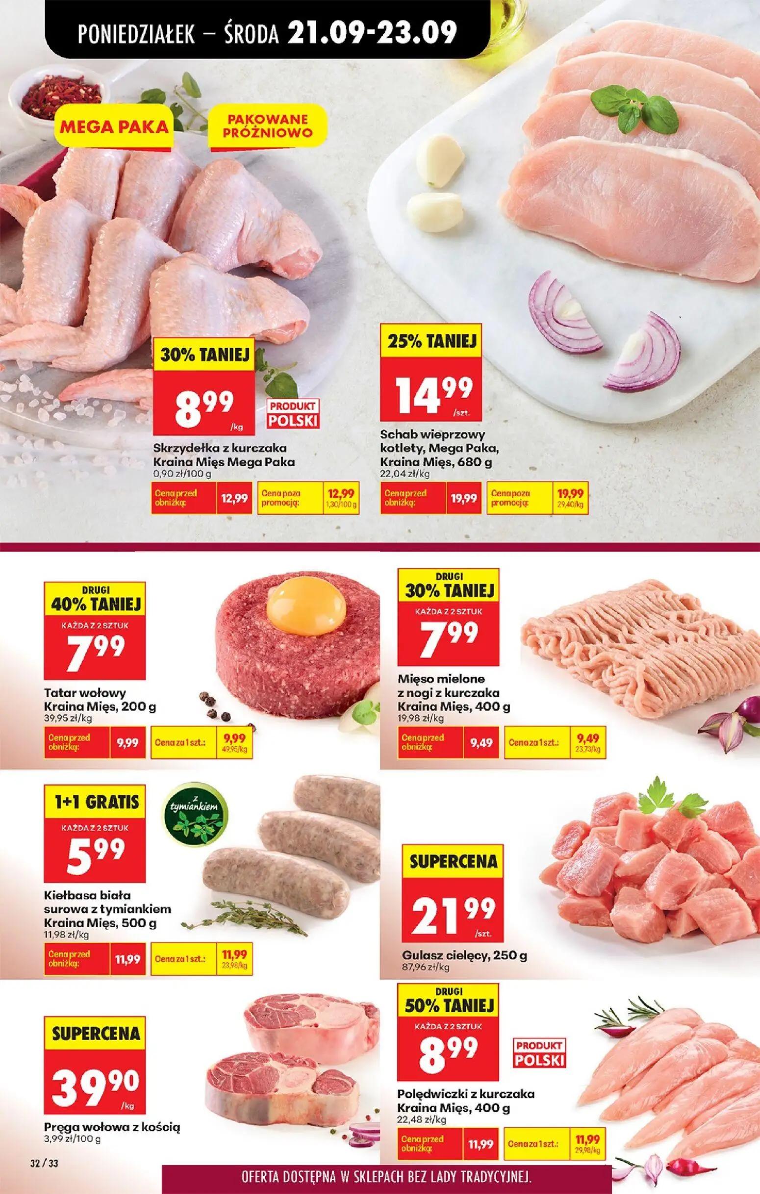 Biedronka gazetka, strona 42 z 101 — Kiełbasa biała surowa z tymiankiem Kraina Mięs, 500 g, Schab wieprzowy kotlety, Mega Pa…