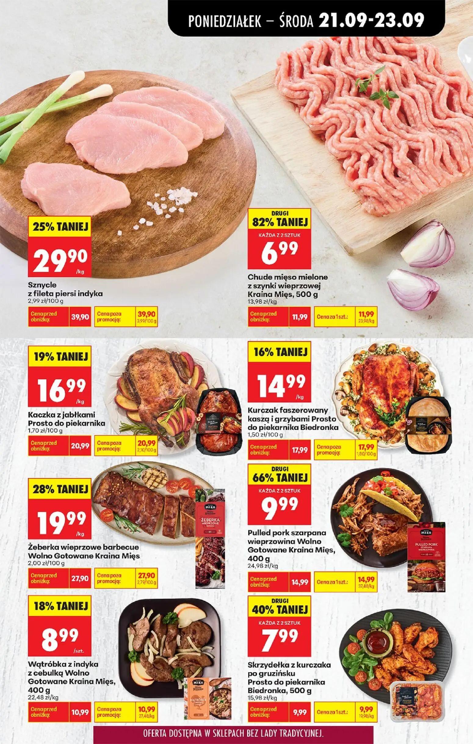 Biedronka gazetka, strona 43 z 101 — Pulled pork szarpana wieprzowina Wolno Gotowane Kraina Mięs, Sznycle z fileta piersi in…