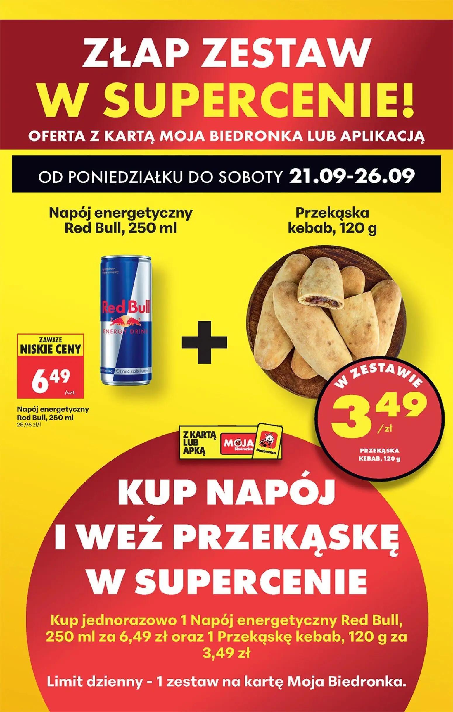 Biedronka gazetka, strona 48 z 101 — Napój energetyczny Red Bull, 250 ml, Przekąska kebab, 120 g