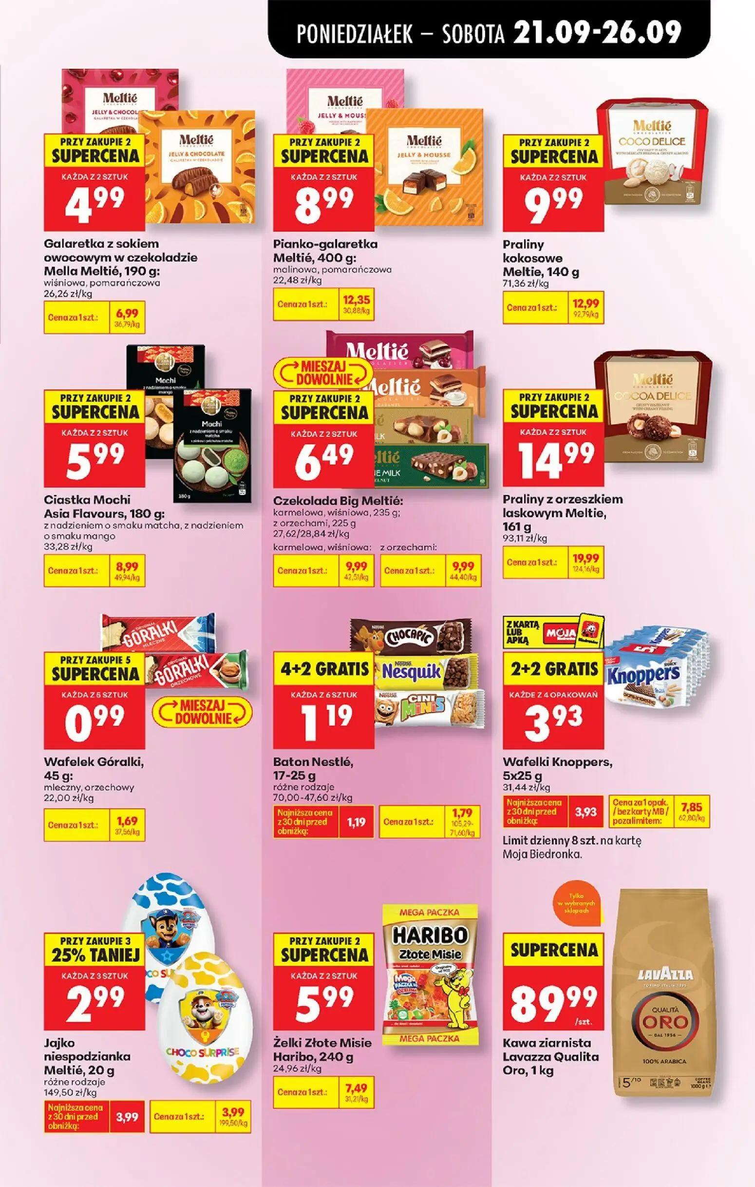 Biedronka gazetka, strona 73 z 101 — Praliny z orzeszkiem laskowym Meltie, Wafelki Knoppers, Czekolada Big Meltié: karmelowa…
