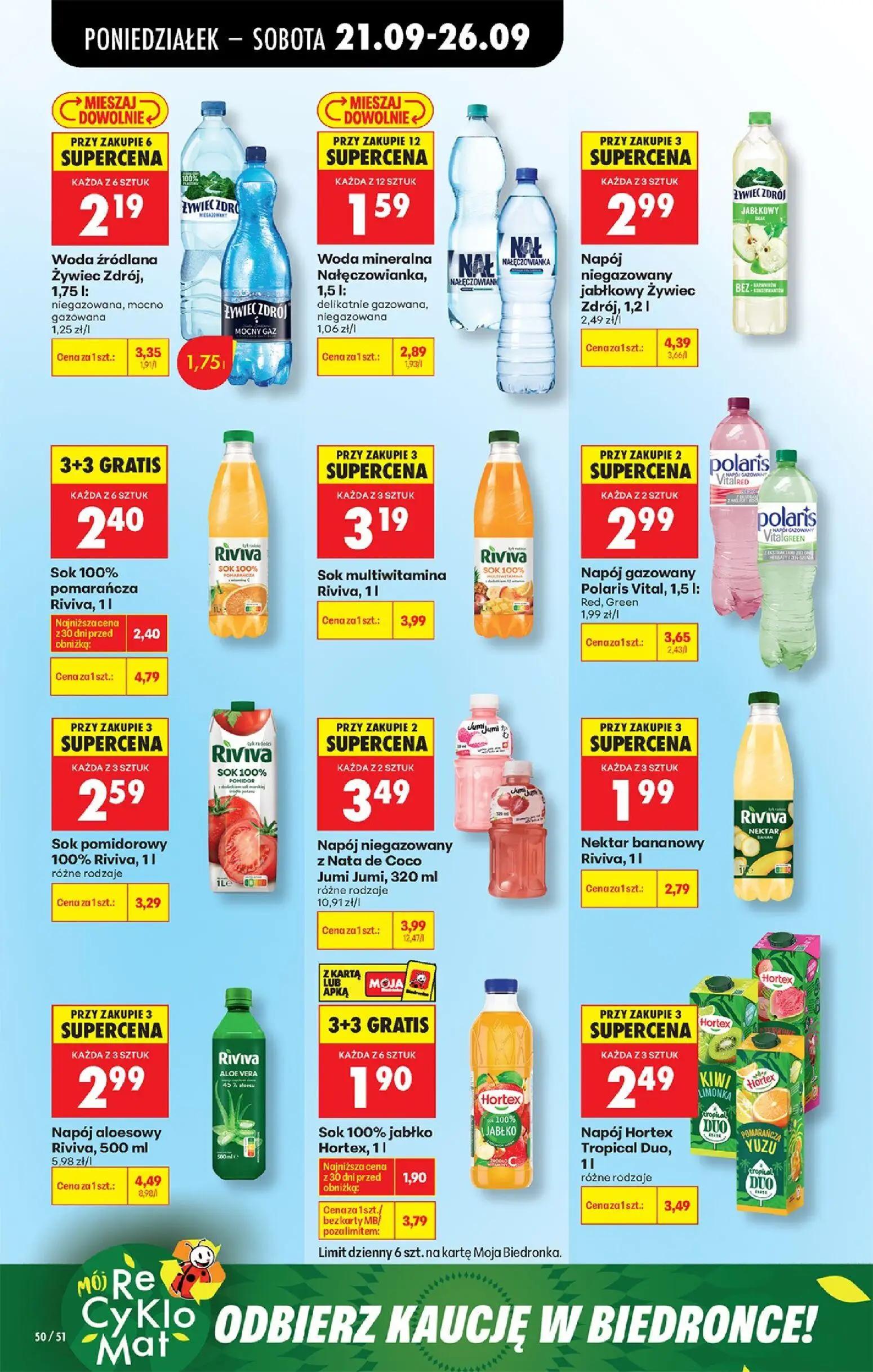 Biedronka gazetka, strona 78 z 101 — Sok 100% pomarańcza Riviva, Sok 100% jabłko Hortex, Napój aloesowy Riviva