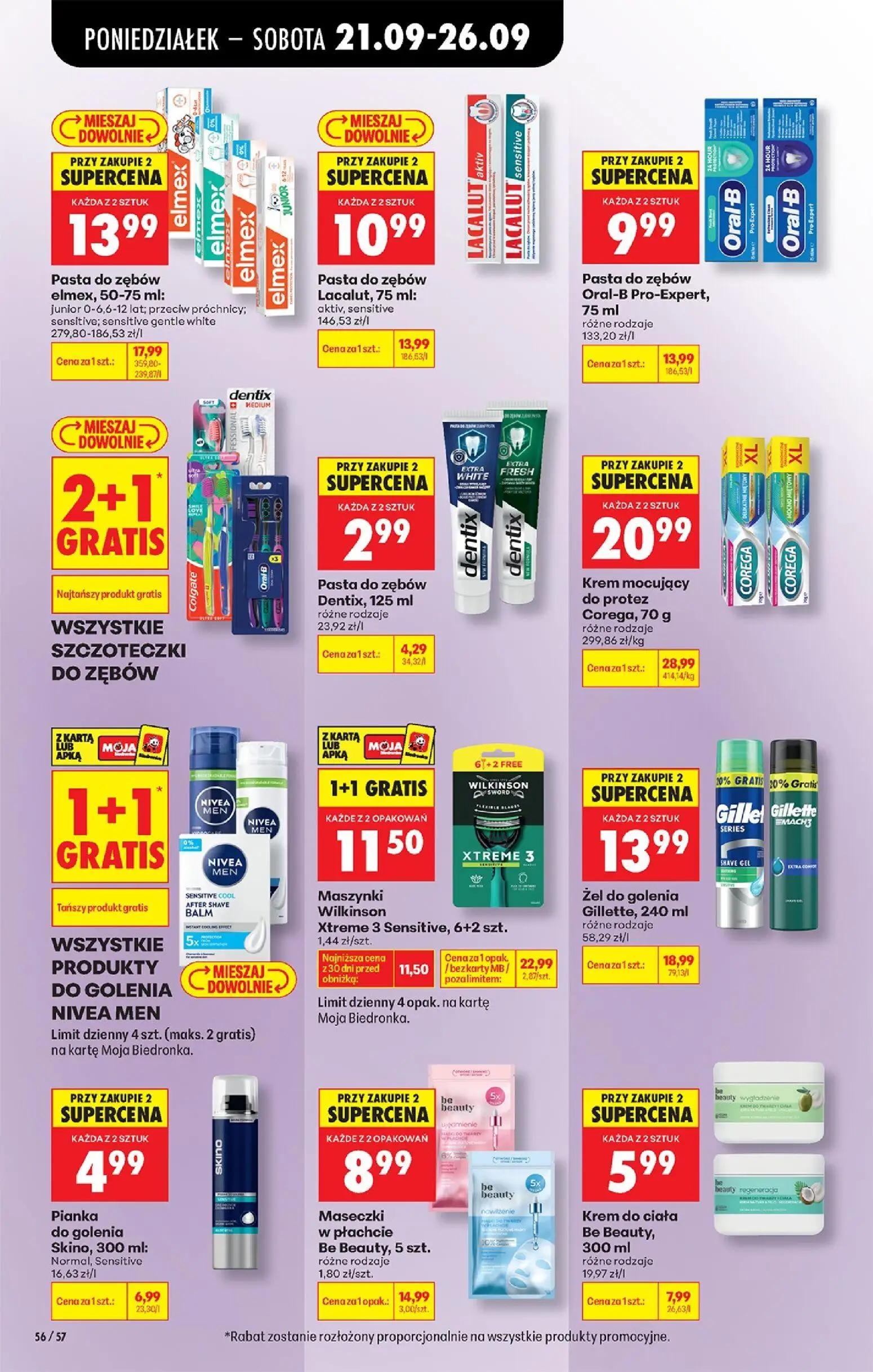 Biedronka gazetka, strona 86 z 101 — Maszynki Wilkinson Xtreme 3 Sensitive, Krem mocujący do protez Corega, Maseczki w płach…