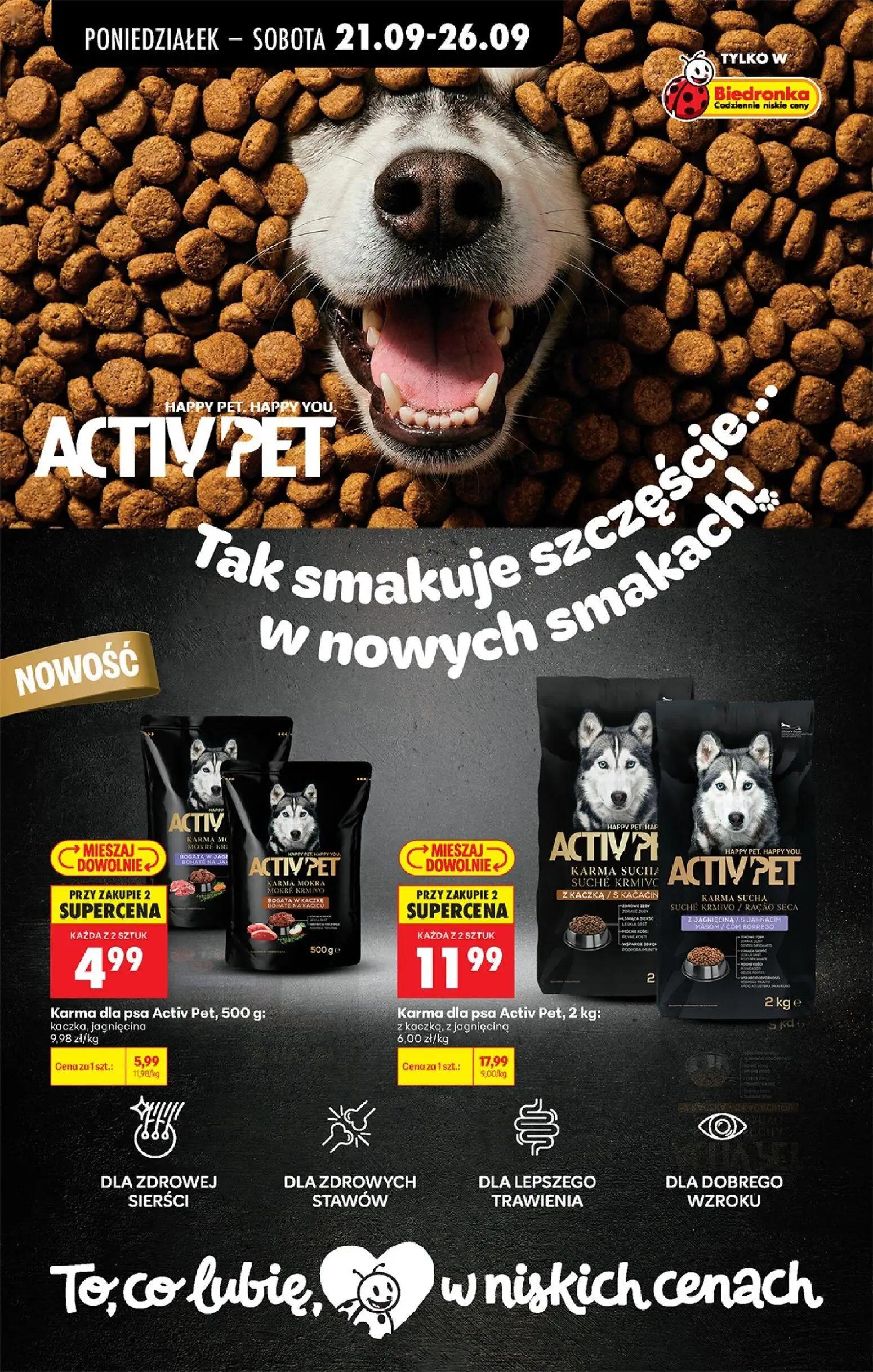 Biedronka gazetka, strona 100 z 101 — Karma dla psa Activ Pet, 2 kg: z kaczką, z jagnięciną, Karma dla psa Activ Pet, 500 g:…