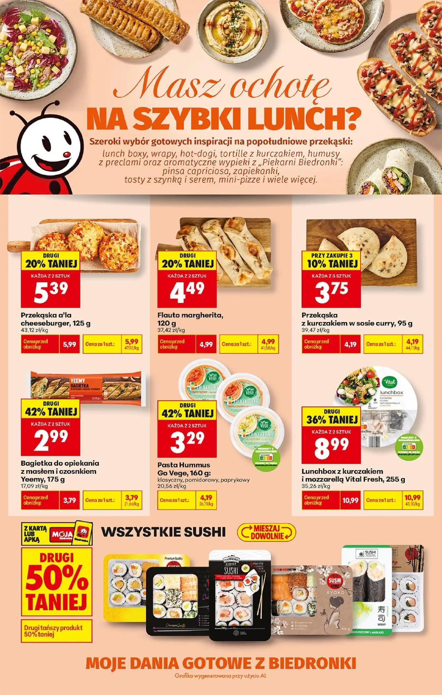 Biedronka gazetka, strona 3 z 5 — Lunchbox z kurczakiem i mozzarellą Vital Fresh, Pasta Hummus Go Vege: klasyczny, pomidorow…