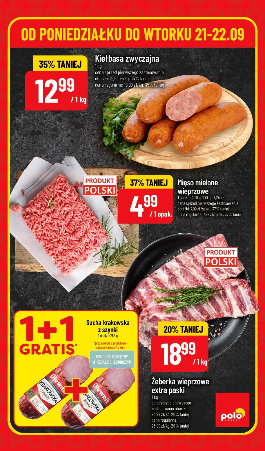 POLOmarket gazetka, strona 3 z 6 — Kiełbasa zwyczajna, Żeberka wieprzowe extra paski, Mięso mielone wieprzowe