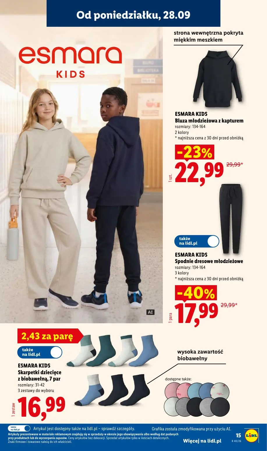 Lidl gazetka, strona 19 z 58 — Spodnie dresowe młodzieżowe, Bluza młodzieżowa z kapturem, Skarpetki dziecięce z biobawełną, …