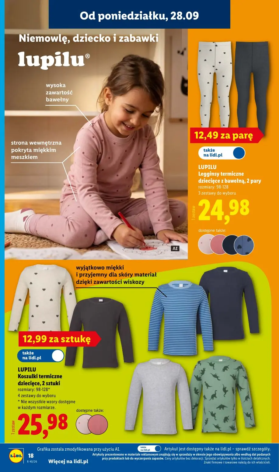 Lidl gazetka, strona 22 z 58 — LUPILU Legginsy termiczne dziecięce z bawełną, 2 pary, LUPILU Koszulki termiczne dziecięce, 2…