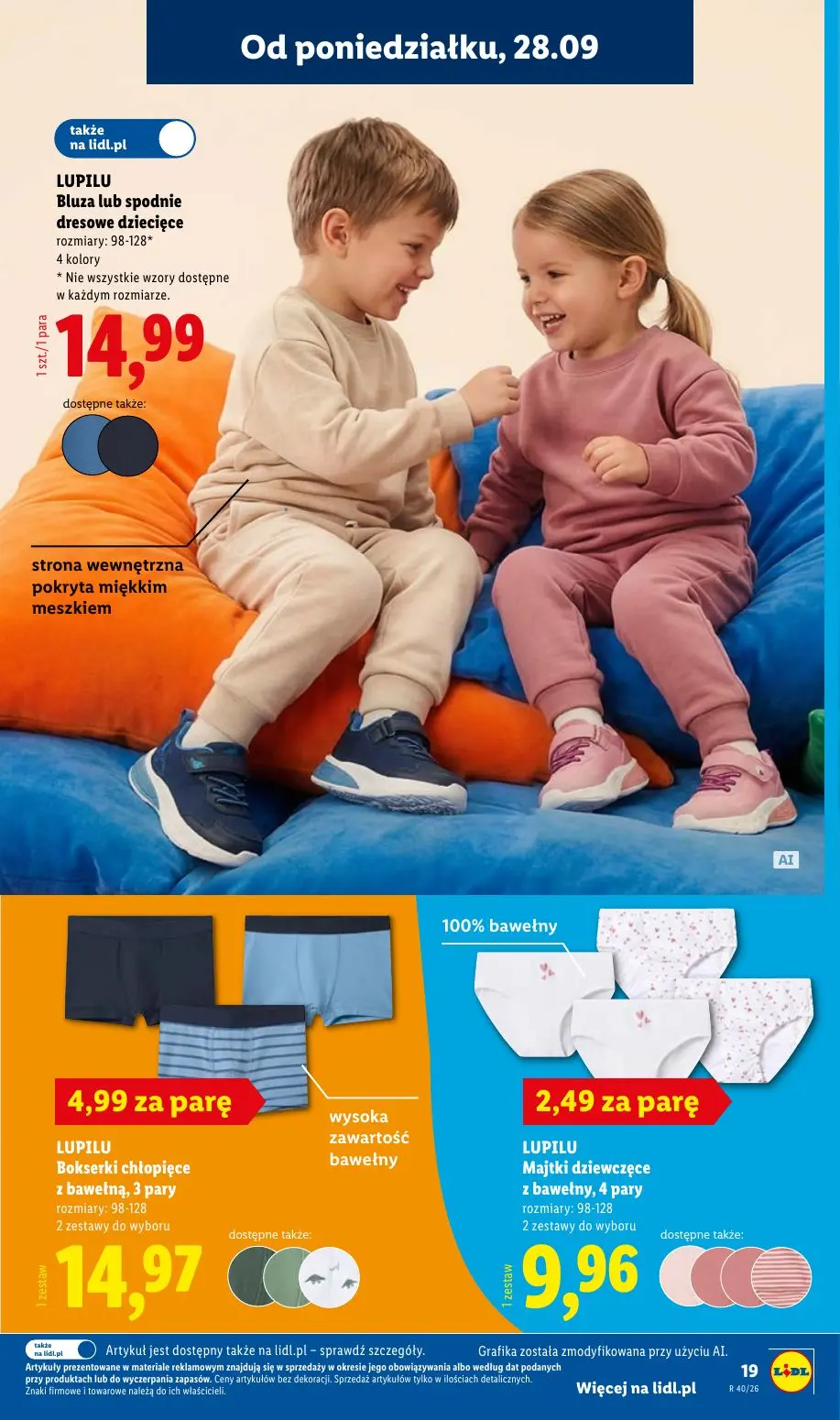 Lidl gazetka, strona 23 z 58 — LUPILU Bluza lub spodnie dresowe dziecięce, LUPILU Bokserki chłopięce z bawełną, 3 pary, LUPI…