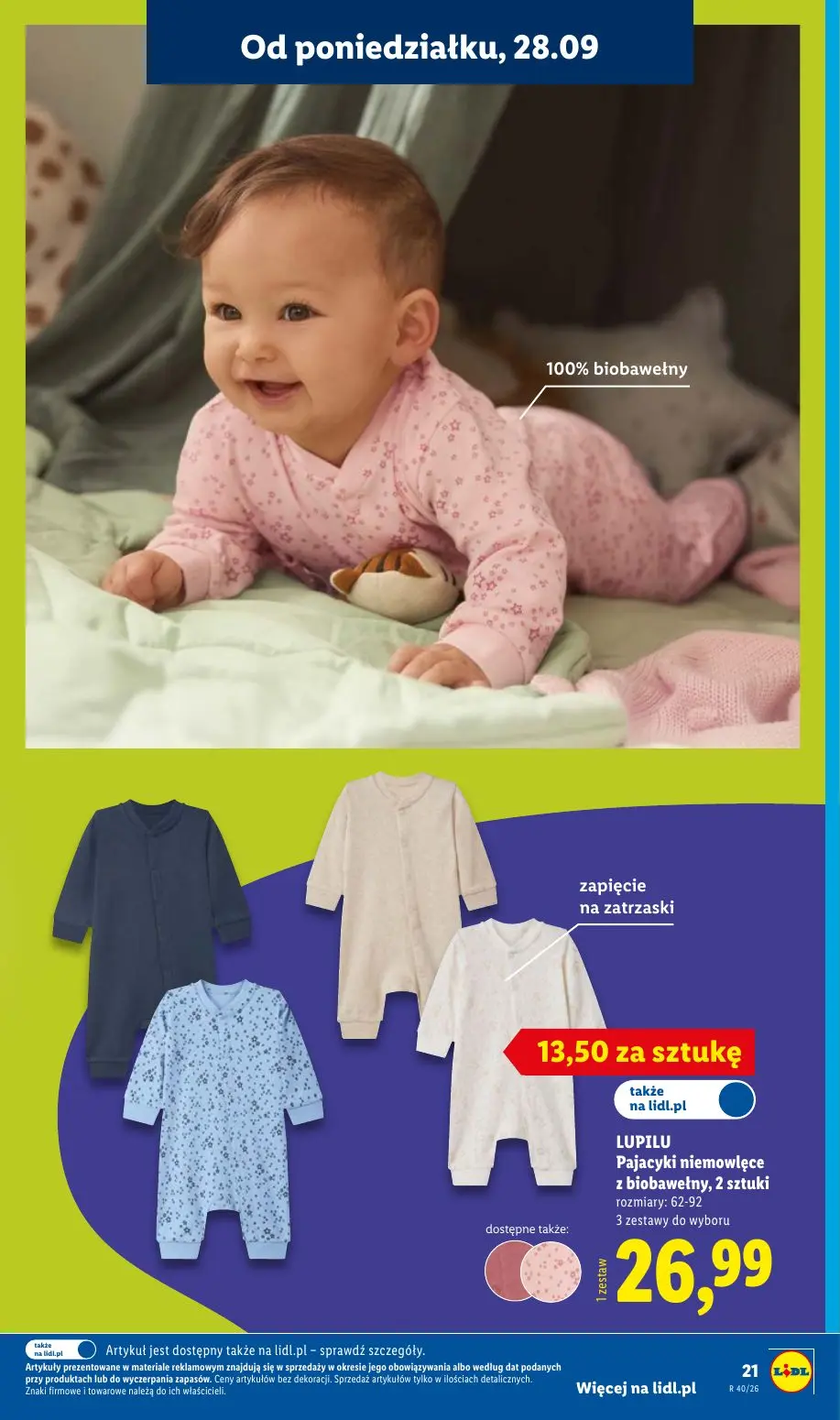 Lidl gazetka, strona 25 z 58 — LUPILU Pajacyki niemowlęce z biobawełny, 2 sztuki