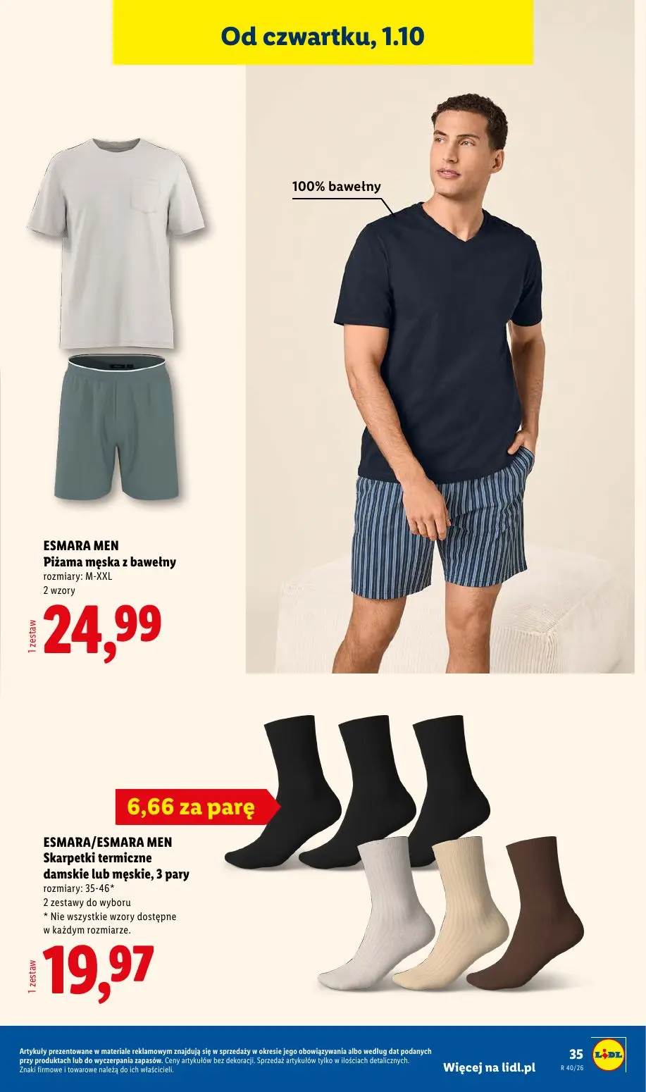 Lidl gazetka, strona 43 z 58 — ESMARA MEN Piżama męska z bawełny, ESMARA/ESMARA MEN Skarpetki termiczne damskie lub męskie, …